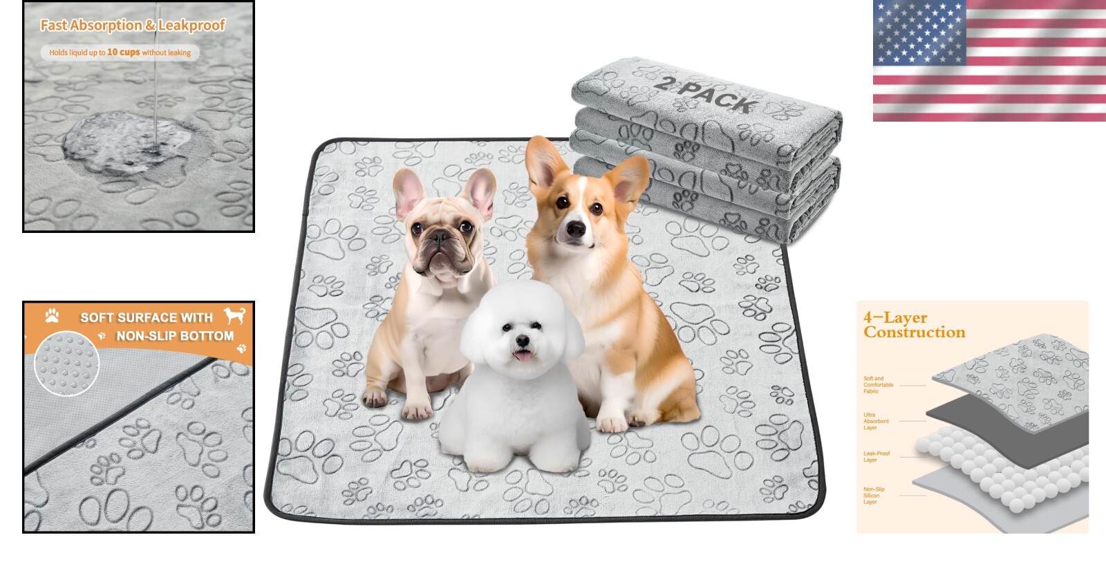 Absorbent Washable Pee Pads for Dogs – Waterproof, Non-Slip, 36”x41” (2 Pack)