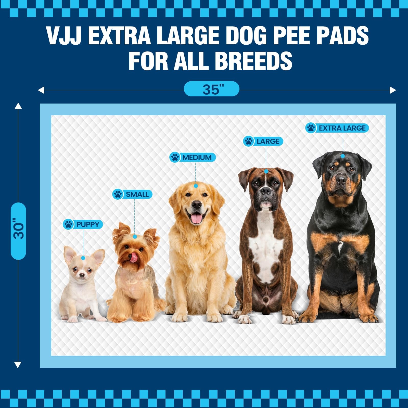 Puppy Pads XL 30″x35″, 50 Count Pee Pads for Dogs Large for Doggie&Cats, Disp…