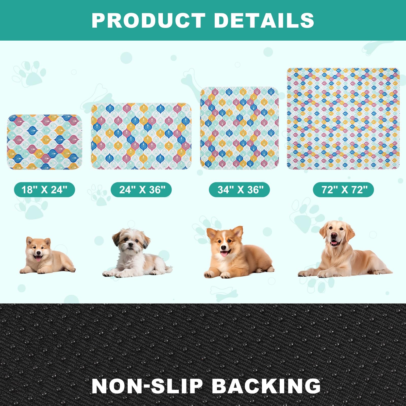 Washable Dog Pee Pads 18″x24″ Non-Slip Leak-Proof 4 Pack – Reusable Training