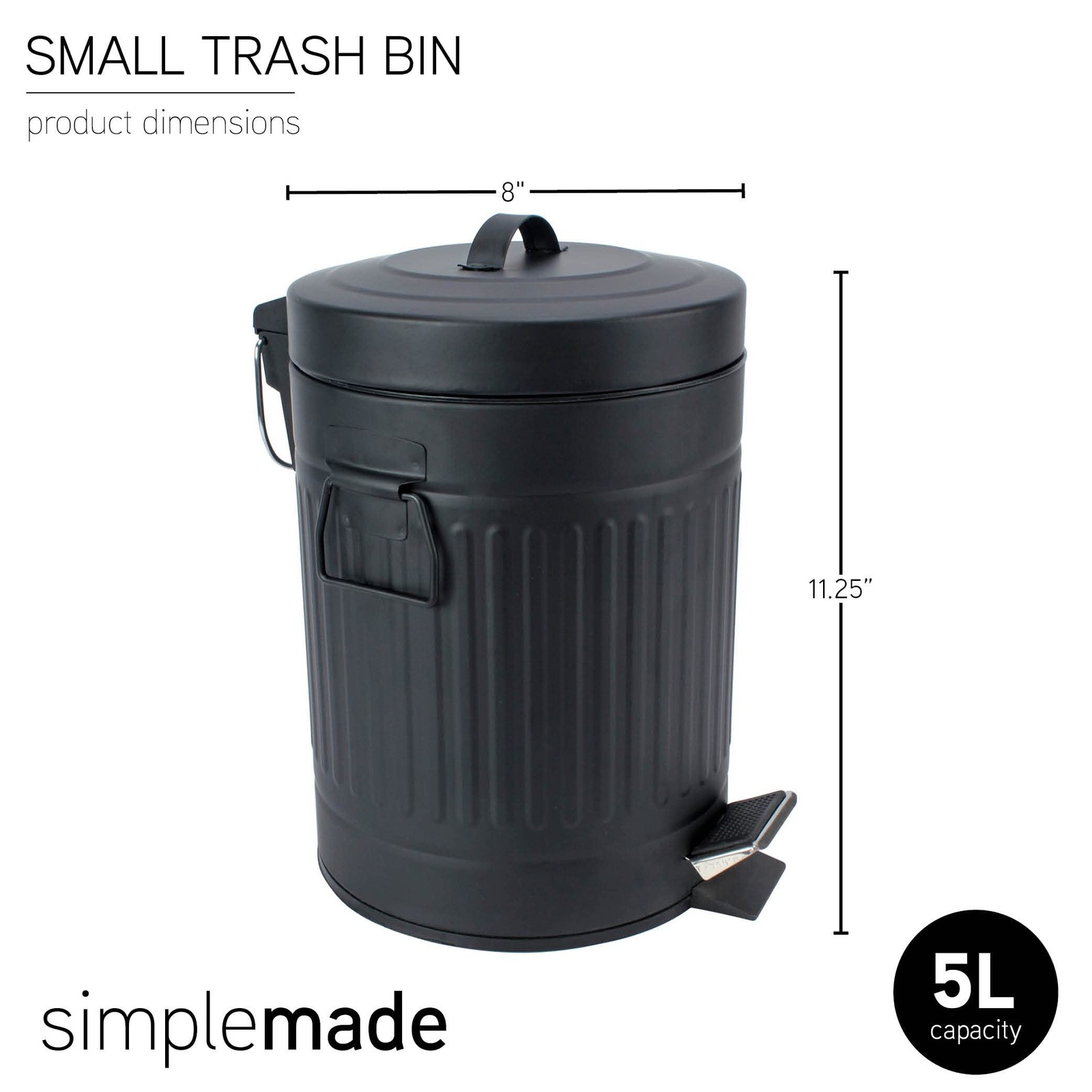 SIMPLEMADE Round Step Trash Can, Stainless Steel with Lid, Small Metal Wasteb…