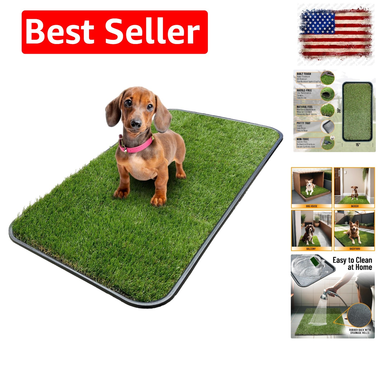 Artificial Grass Puppy Potty Training Pad with Tray, 15″ x 30″ Reusable Pee P…