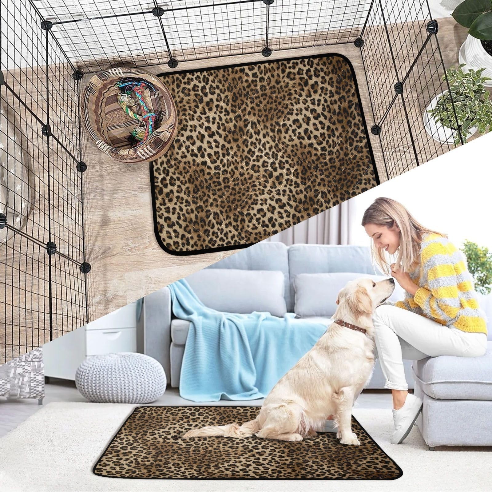 Vintage Leopard Print Washable Dog Pee Pads, 2-Pack Reusable Waterproof Pet Trai