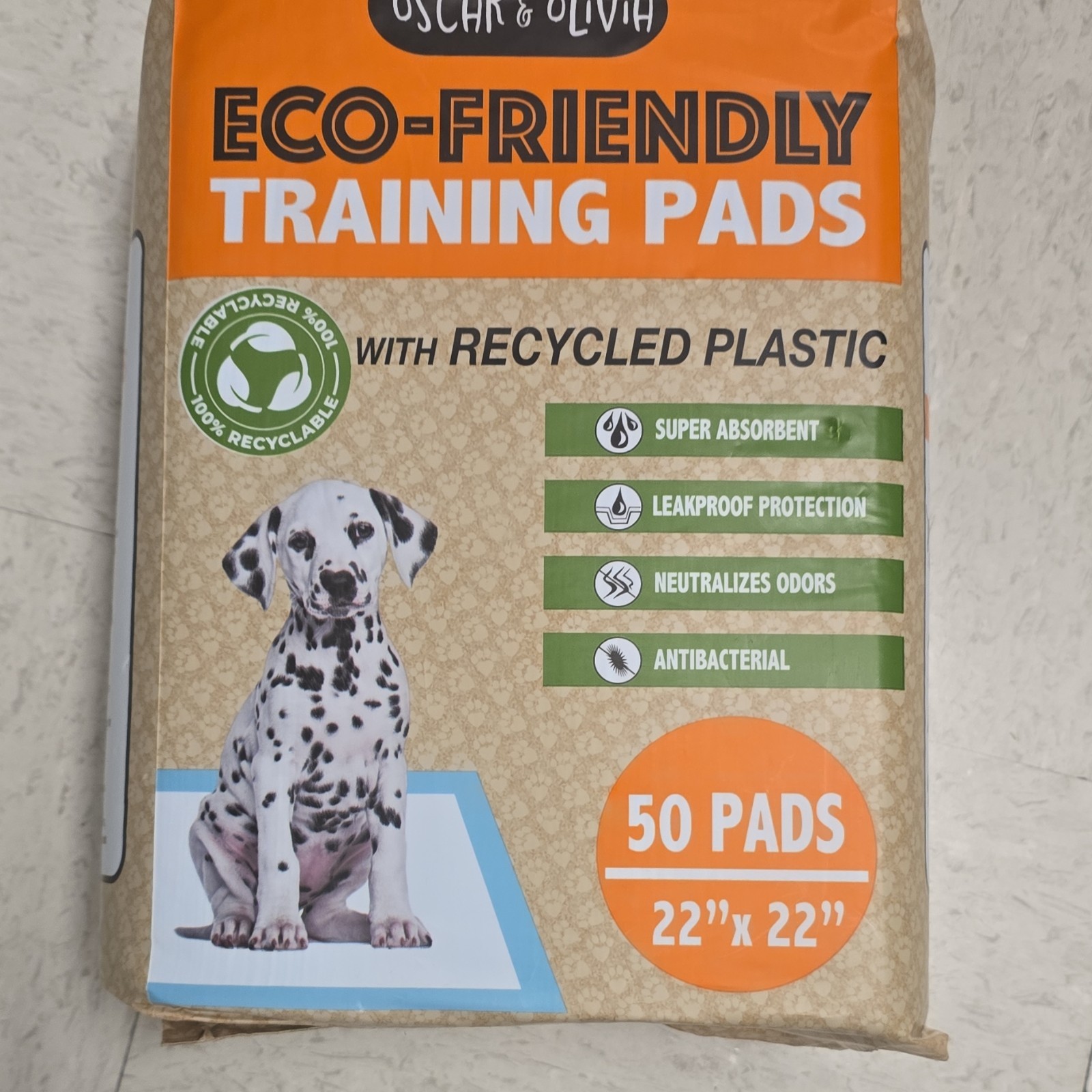 Oscar & Olivia Eco-Friendly Super Absorbent Leakproof Training Pads 50pk 22×22