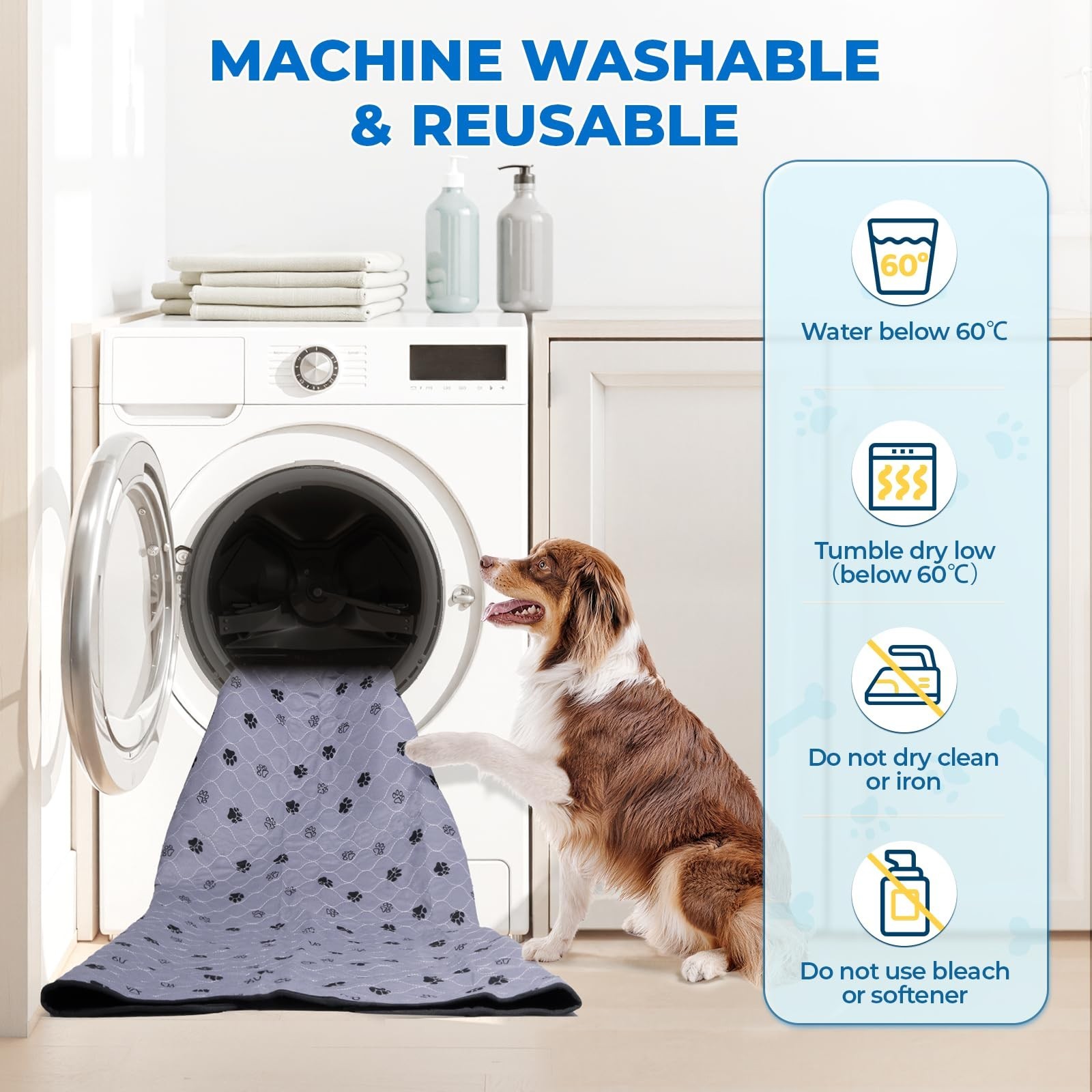 Large Non-Slip Washable Dog Pee Pads 63″x63″ – 2 Pack Ultra-Absorbent Leak-Proof