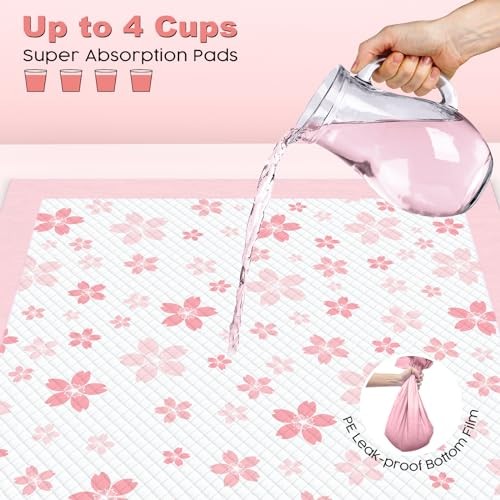 MIZOK Pink Puppy Pads 22x22in 50ct Adhesive Dog Training Wee Wee Pee Pads