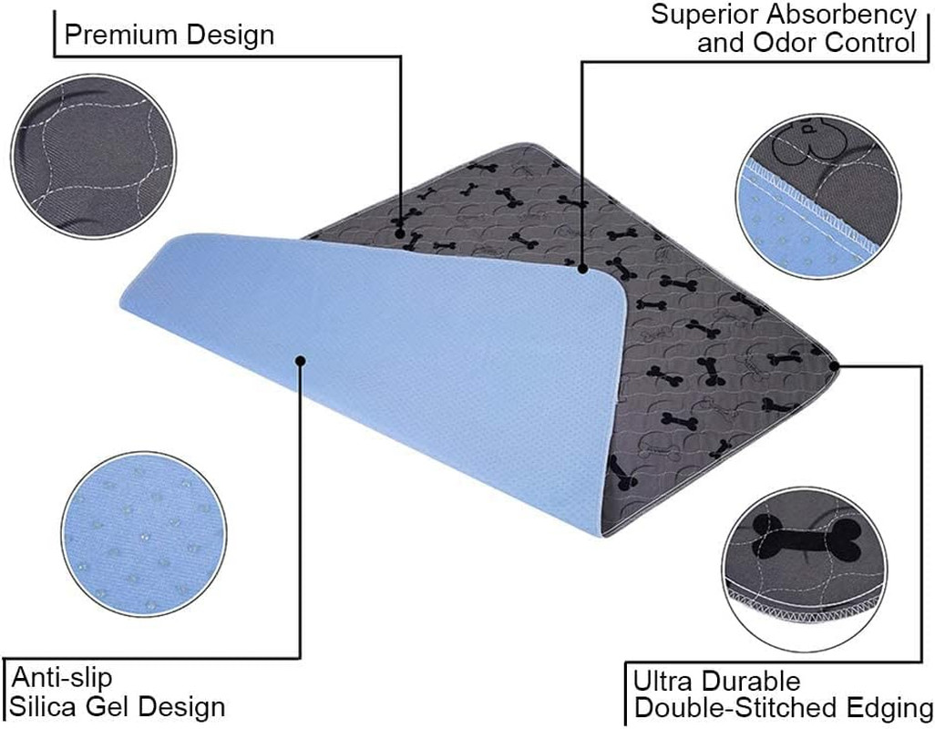 Washable Dog Pee Pads with Free Grooming Gloves,Non Slip Dog Mats with Great Uri