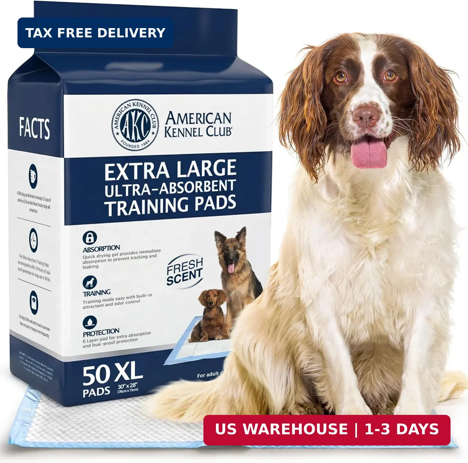 AKC Dog Training Pads, XL 28″ x 30″, Fresh Scent, 50 Count