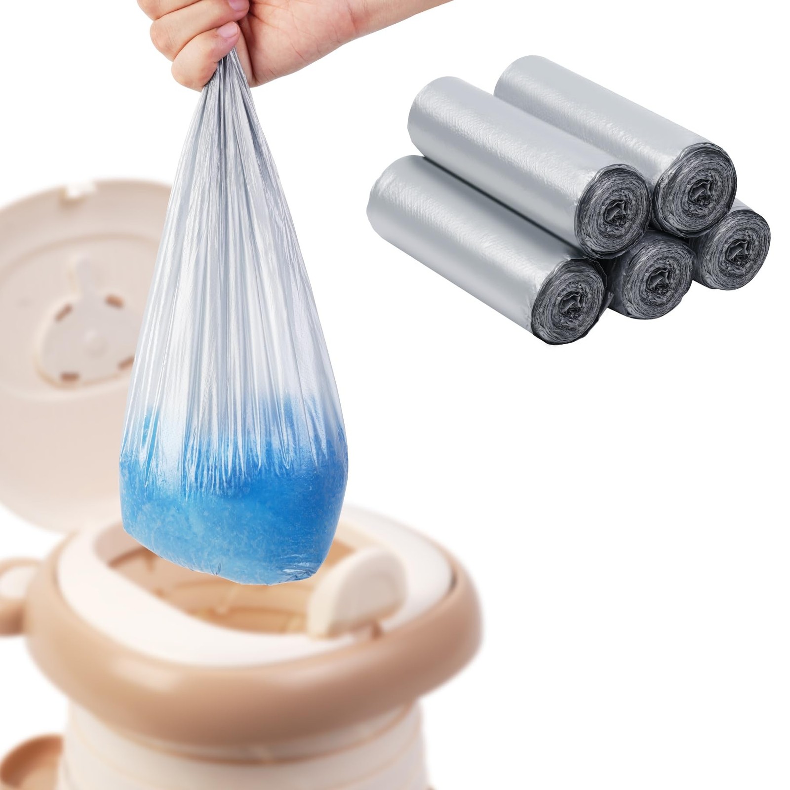 Potty Liners for Portable Toilet 75-count, 16.2″*15.8″ Universal-Fit Travel B…