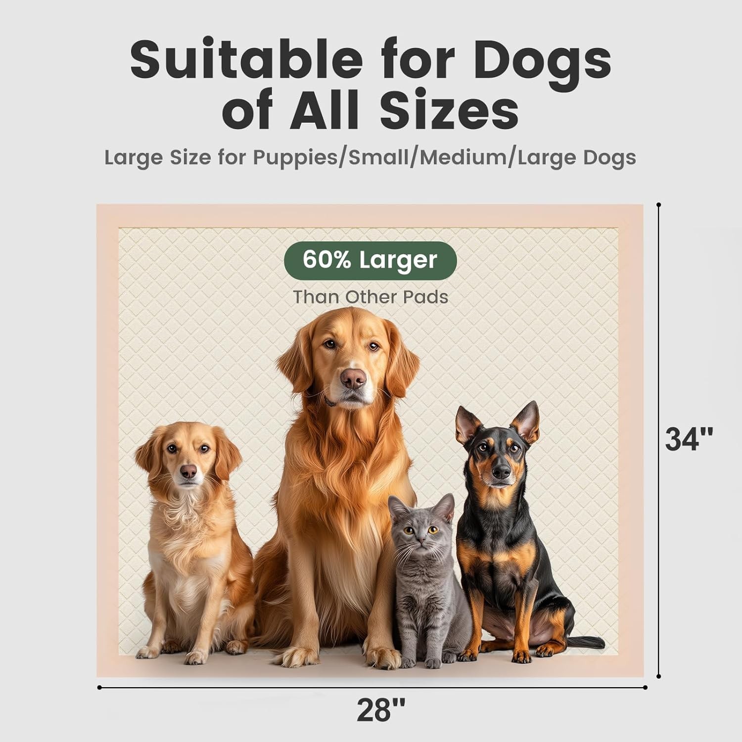 Gardner Pet Disposable Puppy Pads XL, 28″x34″ Super 28×34-Apricot, Apricot