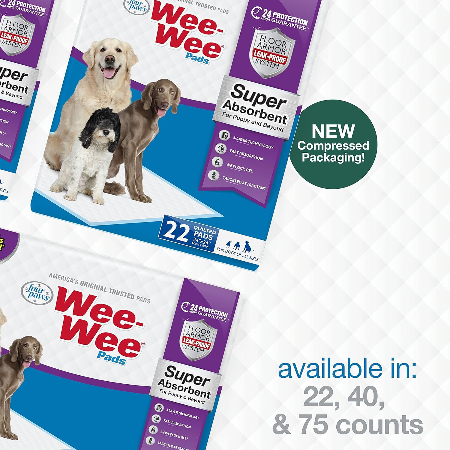 Wee-Wee Super Absorbent Unscented Pee Pads for Dogs & Puppies with Insta-Rise Bo
