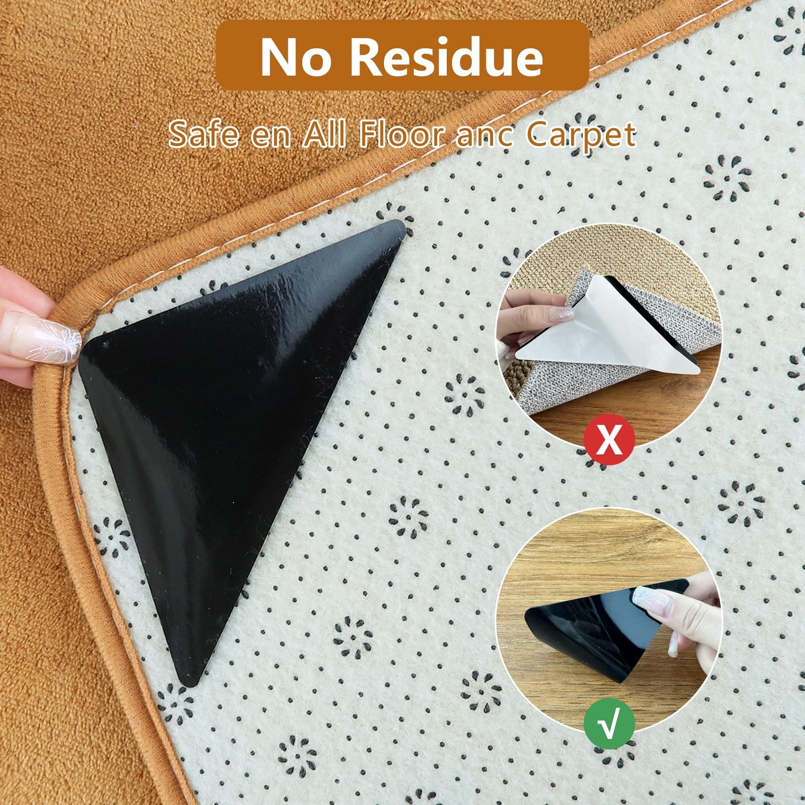 Rug Tape Grippers for Hardwood Floors, 12 Pcs Non Slip Double Sided Rug Pads …