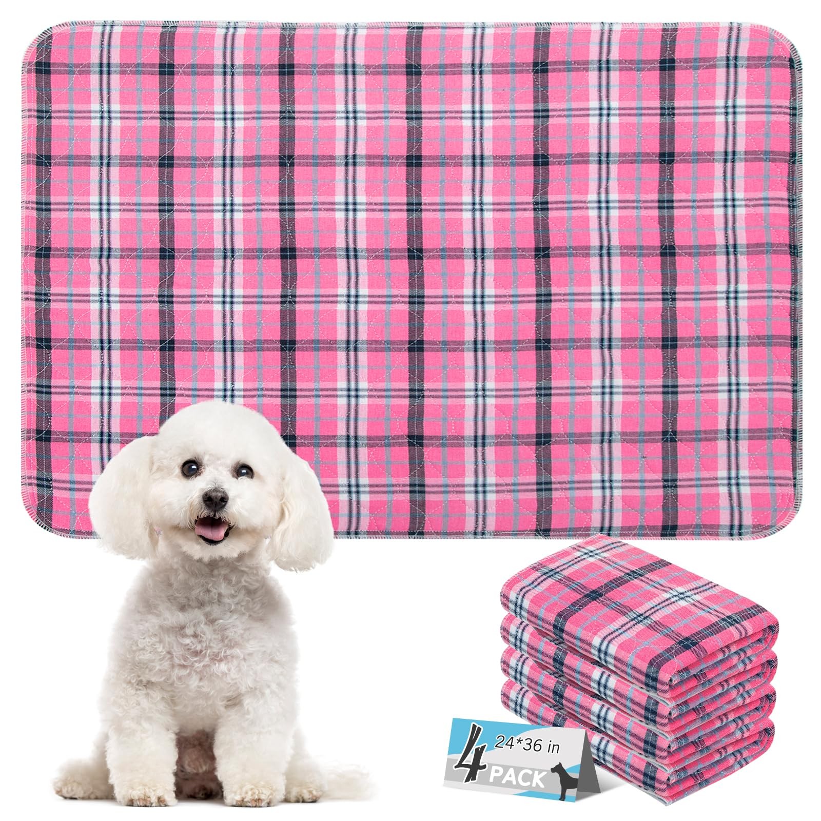 Washable Pee Pads 24″x36″ Non-Slip 4PCS – Reusable Dog Potty Training