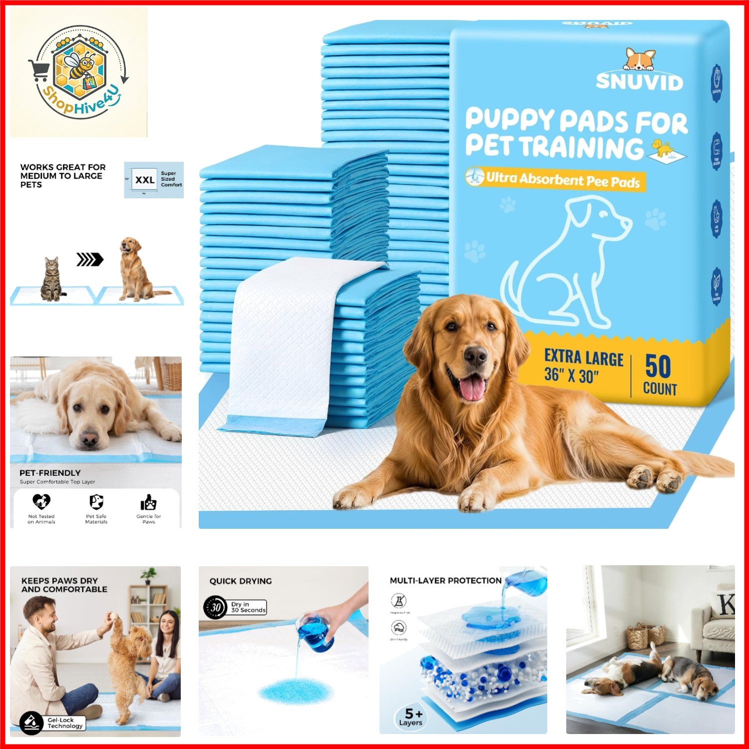 50 Pack 30″x36″ Extra Large Dog Pee Pads – Super Absorbent & Leak-Proof Dispo…