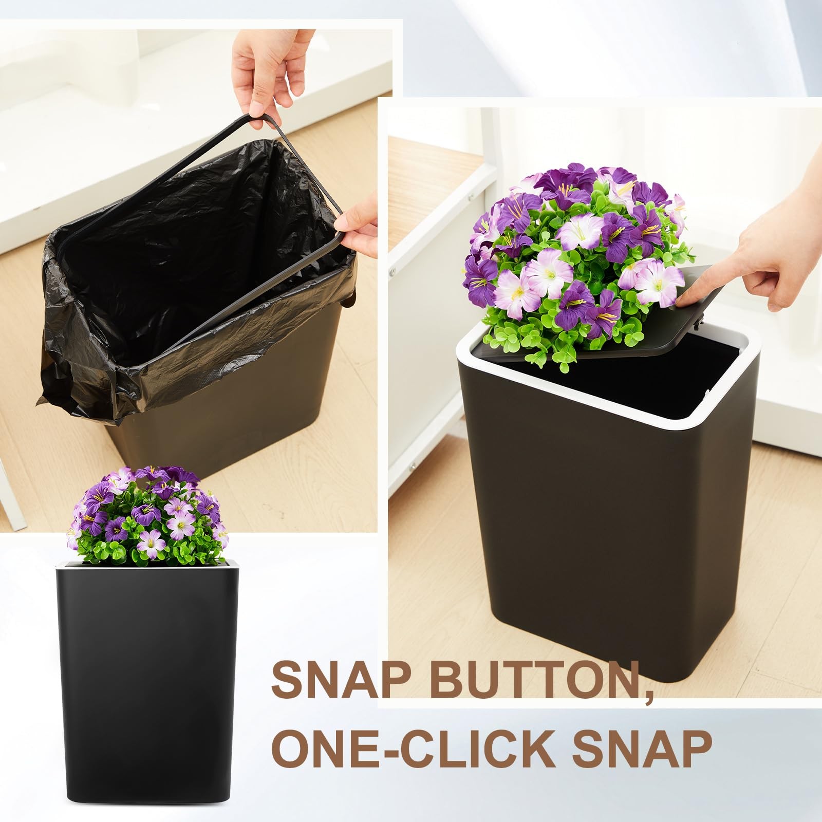 Jingmore 15L Purple Flower Black Dog Poop Bin w/ Lid & Bags, Indoor/Outdoor