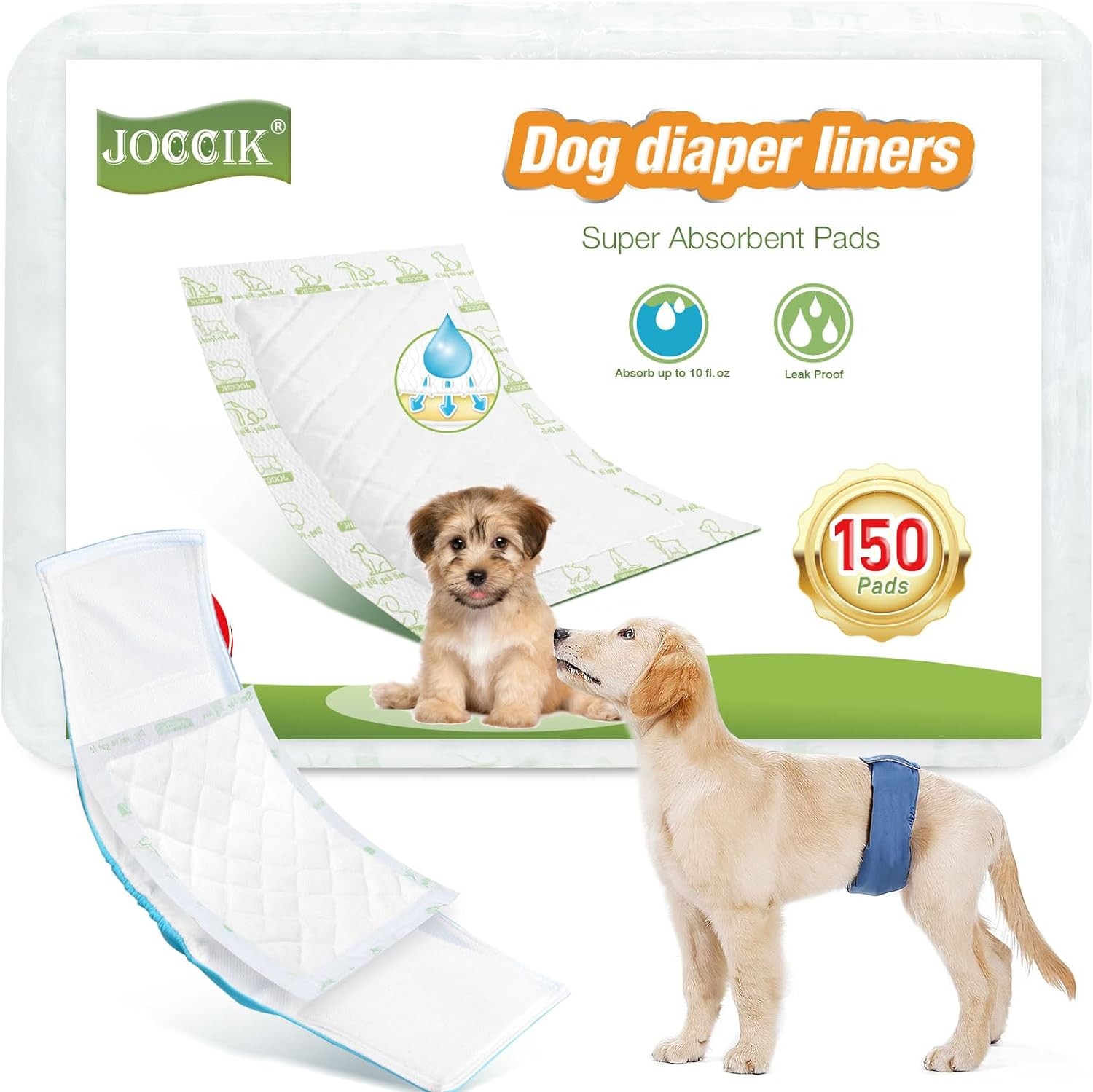 150ct Dog Diaper Liners Booster Pads Super Absorbent for Male Belly Bands Female