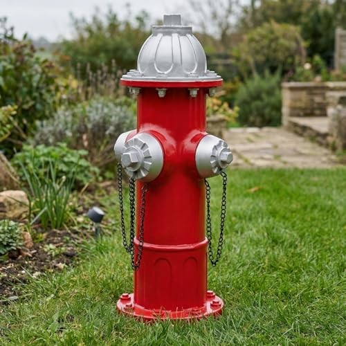Elenon Garden Fire Hydrant Outdoor Statue Decorative for Dog to Peed Silver Red