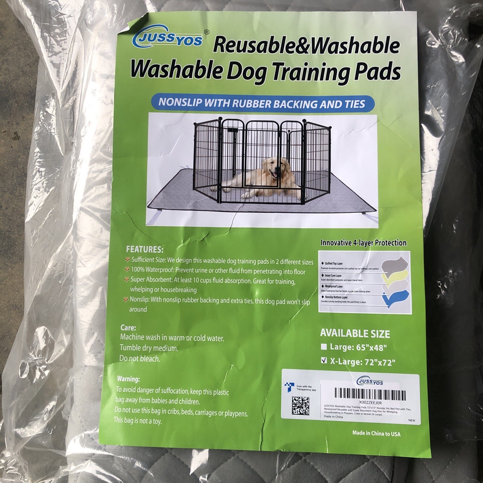 JussYos Washable Dog Training Pee Pad X-large 72”X72”