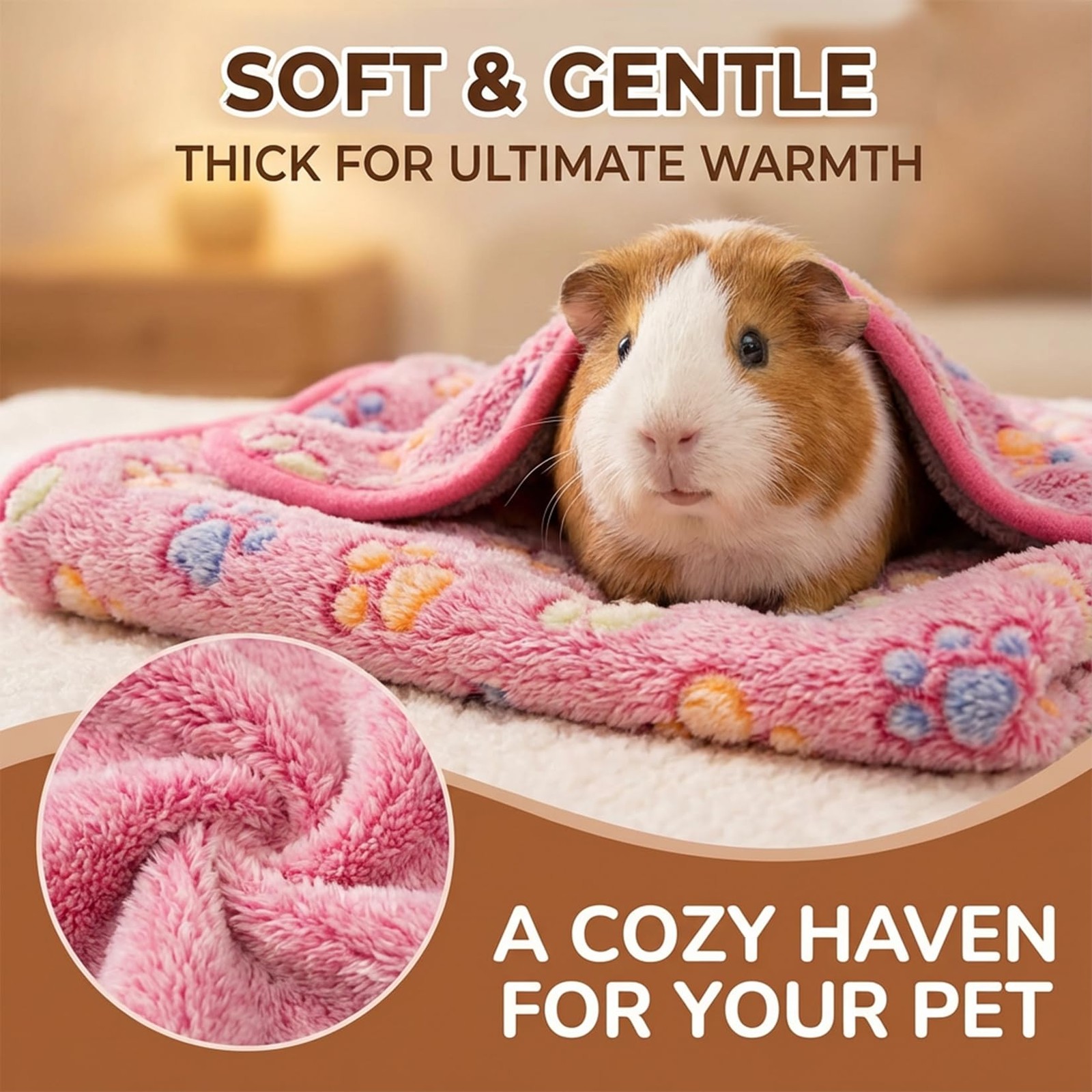 RAINFLOW Guinea Pig Fleece Blanket 3PCS Waterproof 23.6 x 15.7 inches, Pink