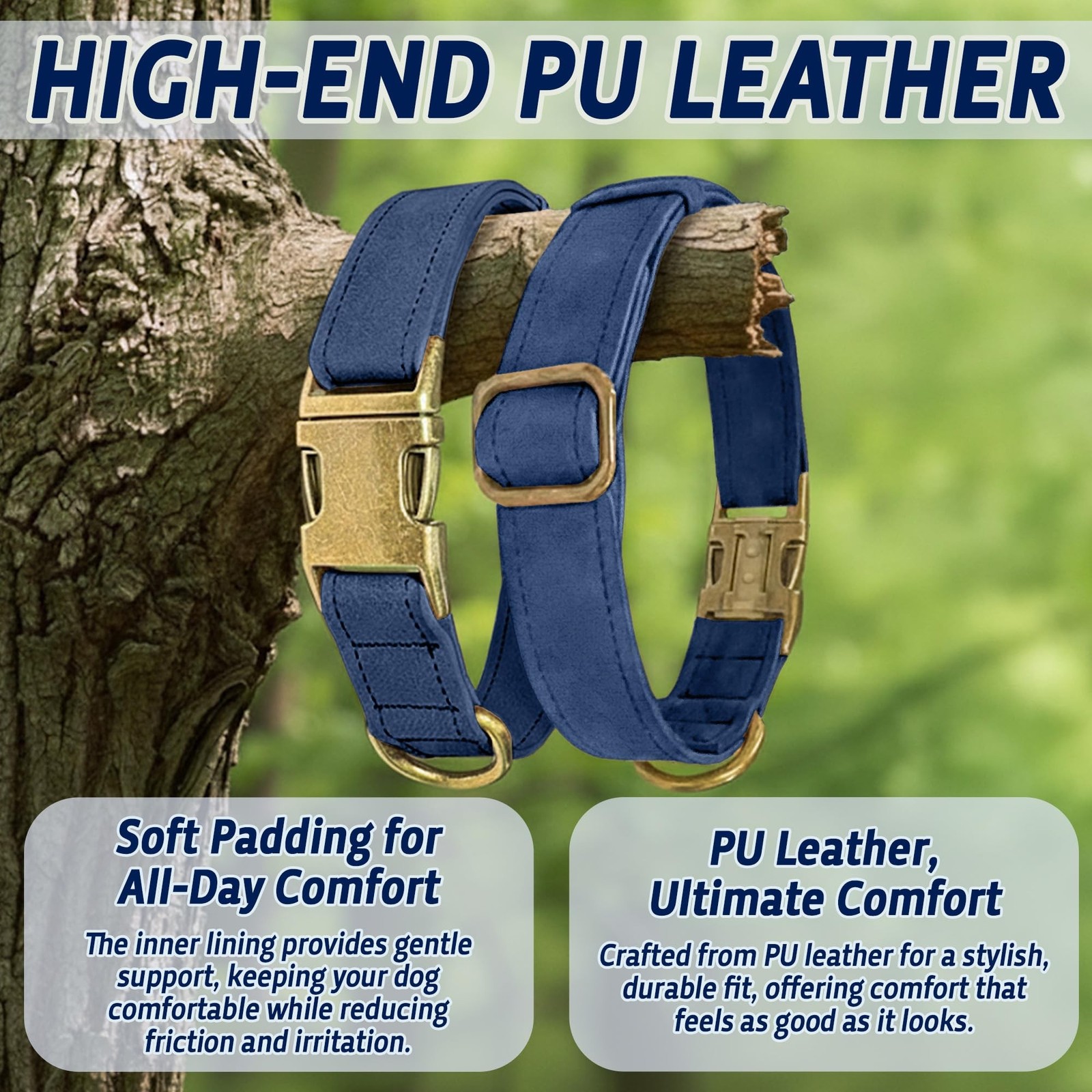 Leather Dog Collar – Durable Faux PU Leather Dog Collar for Small Medium L