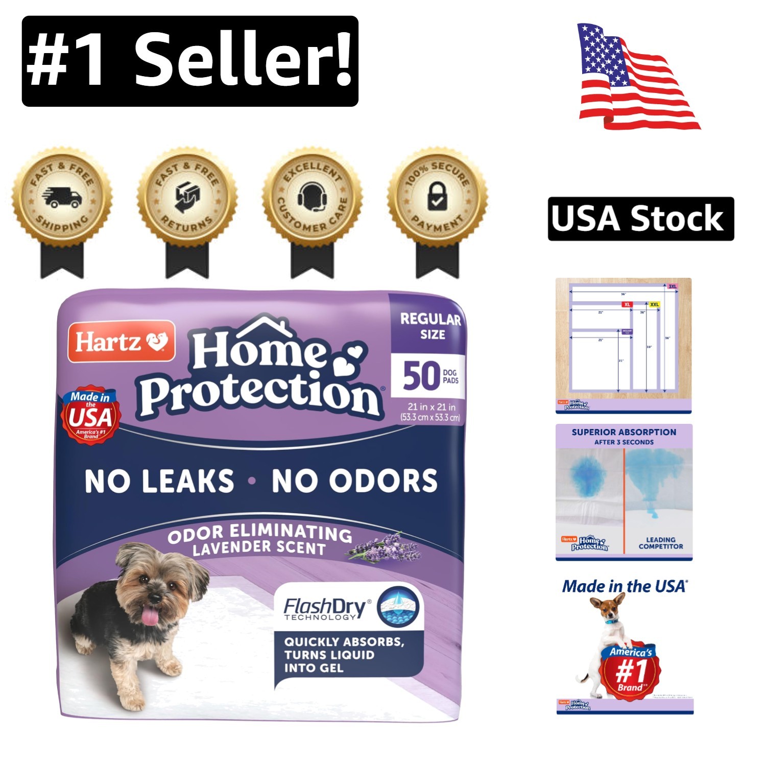 Home Protection Lavender Scented Dog Pads – 50 Count, Leak Proof & Odor Elimi…