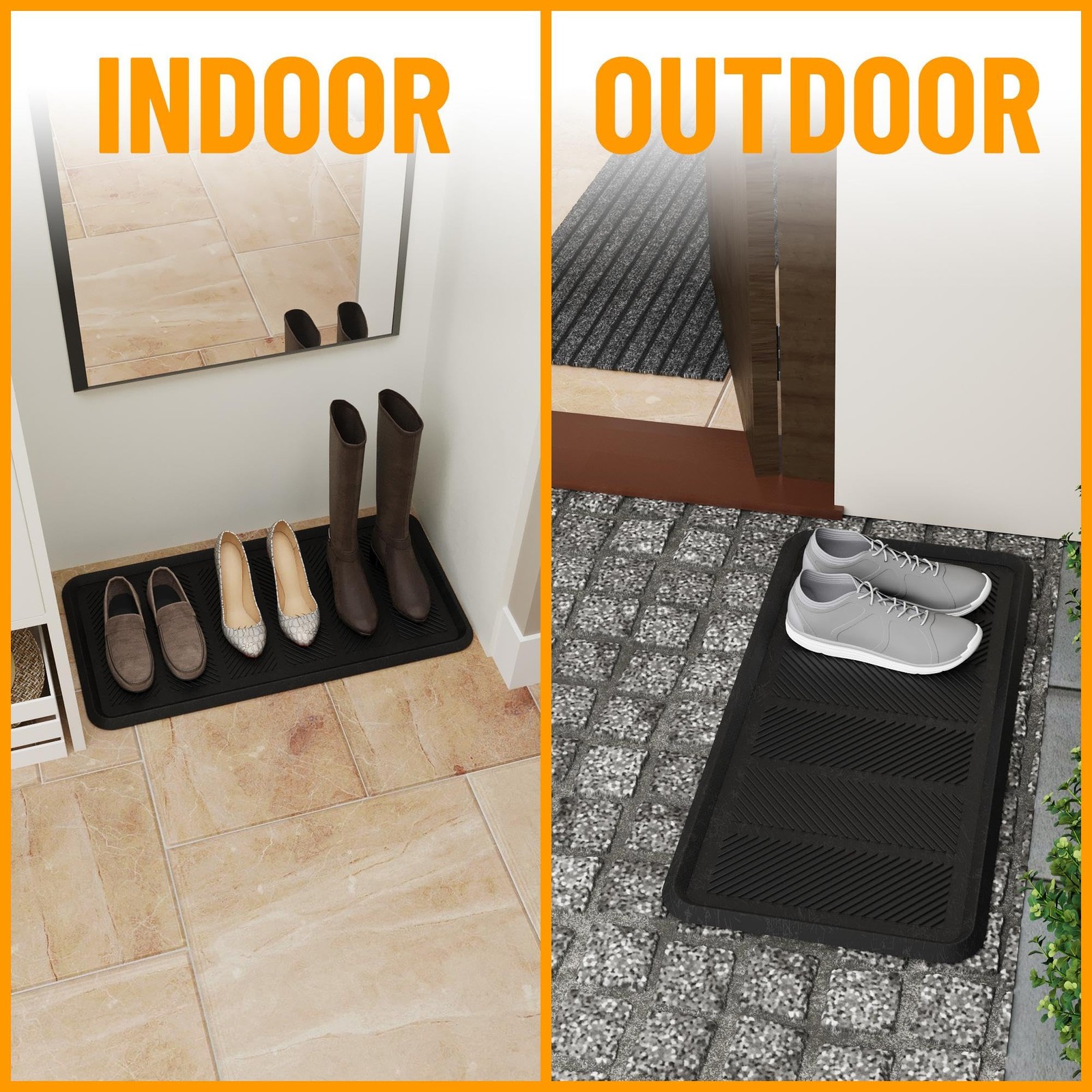 16×32 Indoor Outdoor Rubber Boot Tray Non Slip Entryway Garage Patio Mat Black