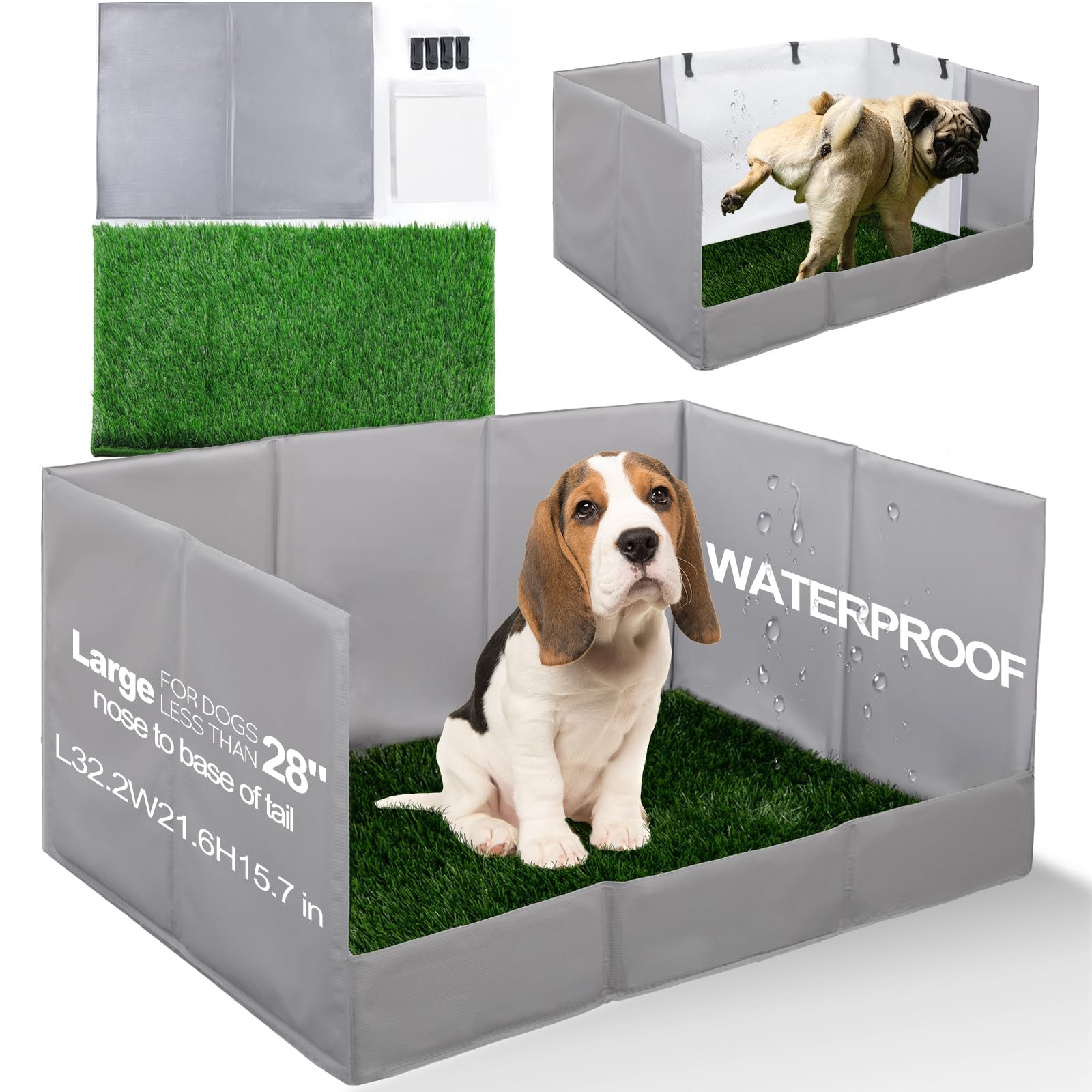 HQ4US 4LEGS Dog Grass Pad with Tray Foldable Dog Litter Box High Walls, Odor …