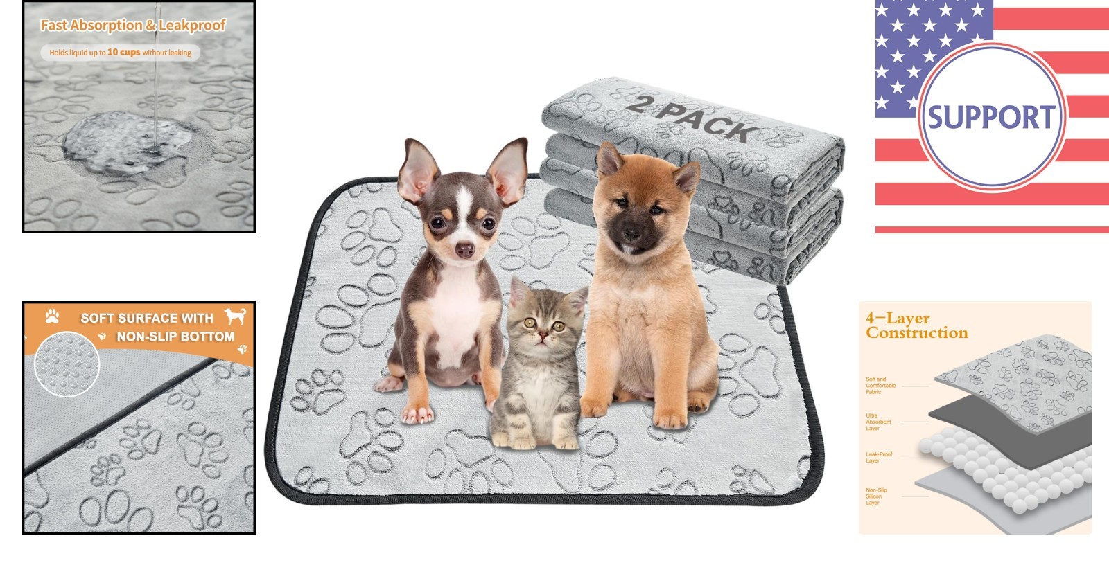 2 Pack Washable Puppy Pads – Waterproof Leakproof Non-Slip Training Mats 18×24