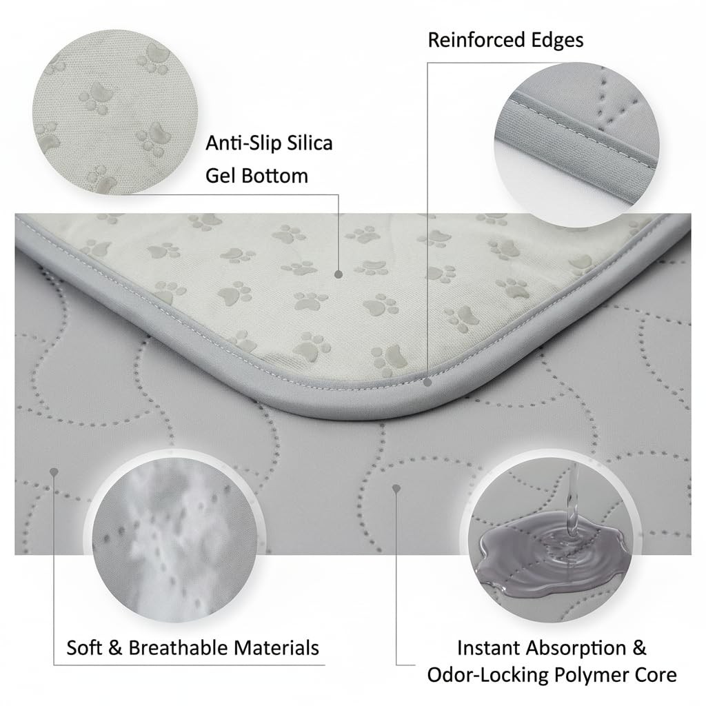 Gentle Purr Large Washable Pee Pads for Dogs 36″ x 36″, 2 Pack Reusable Puppy…