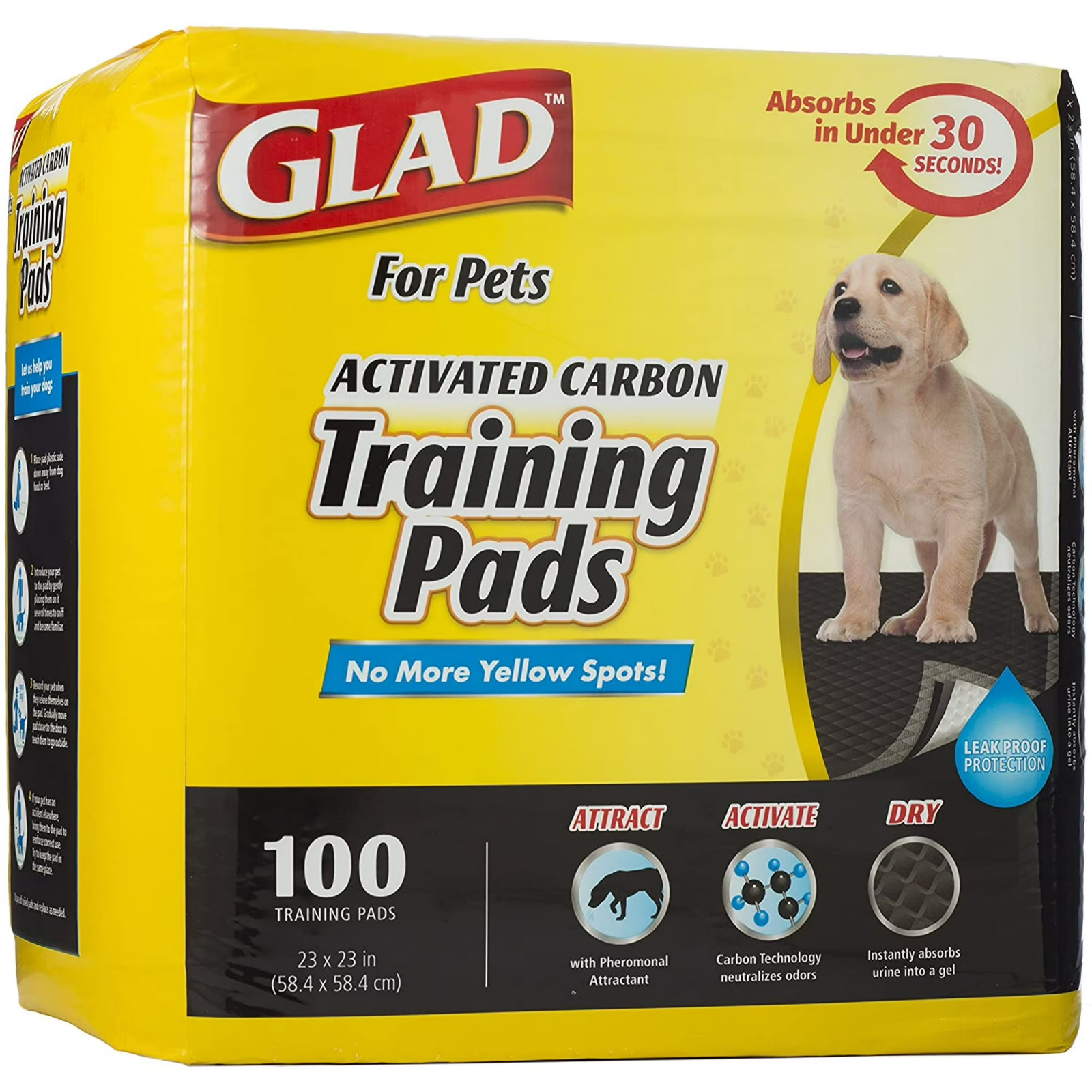 Glad Puppy Training Pads 100 Count Black Charcoal 5-Layer Leakproof Dog Pee Pads