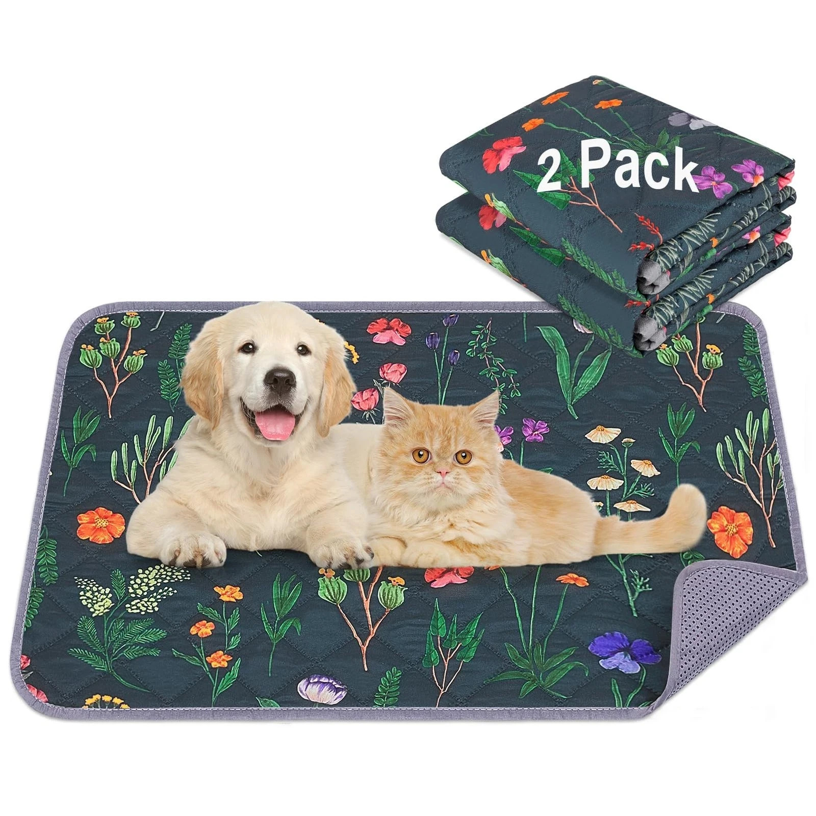 Washable Pee Pads for Dogs, 2 Pack Large 100% Waterproof Reusable 18”x24”