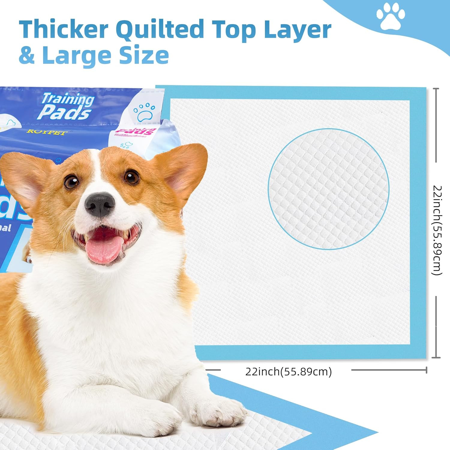 22″ X 22″ Puppy Training Pads in Bag, 5-Layer Leak-Proof Design and Quick-Dry, S