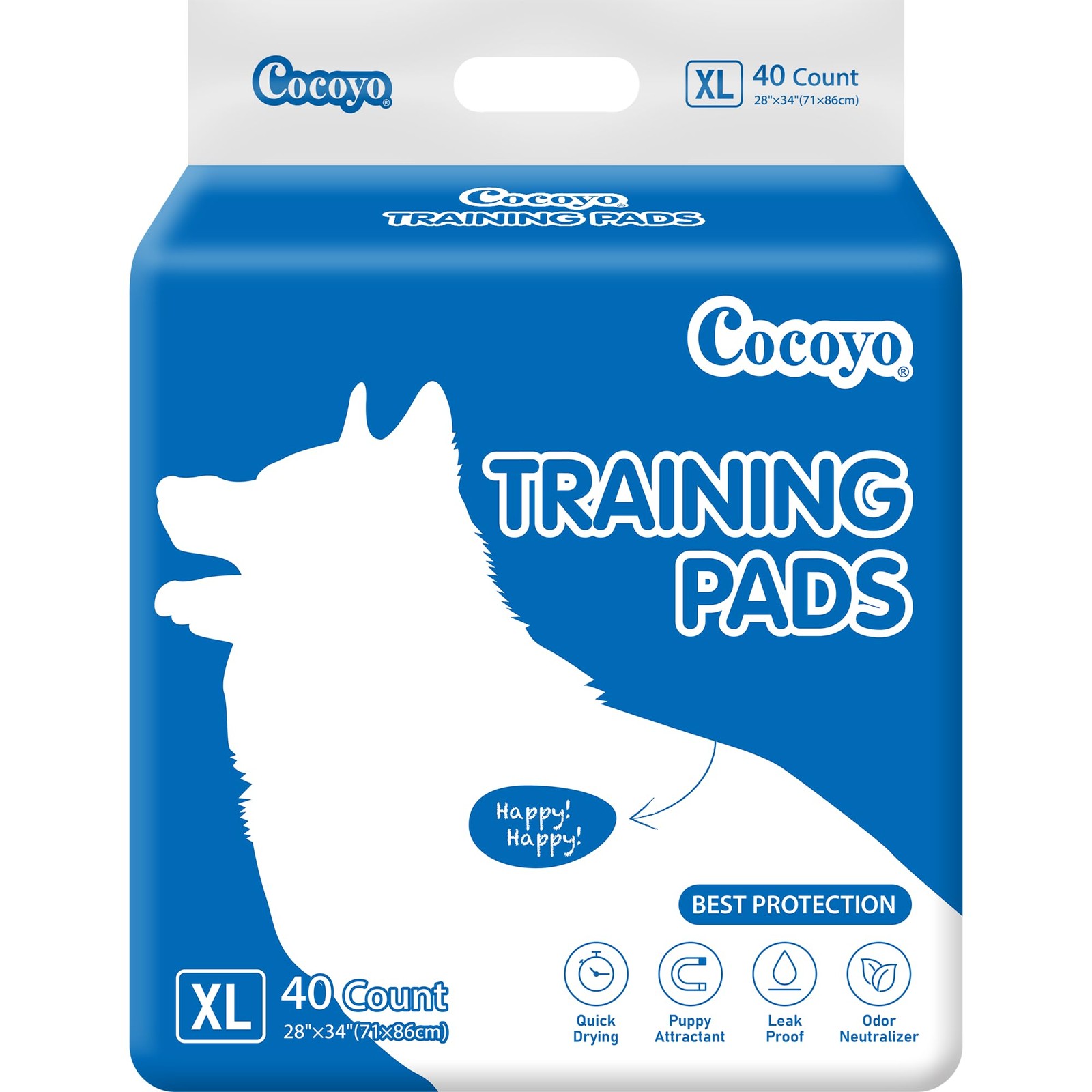 COCOYO Best Value Training Pads, 40Count, 28″ by 34″ X-Large, Blue and White