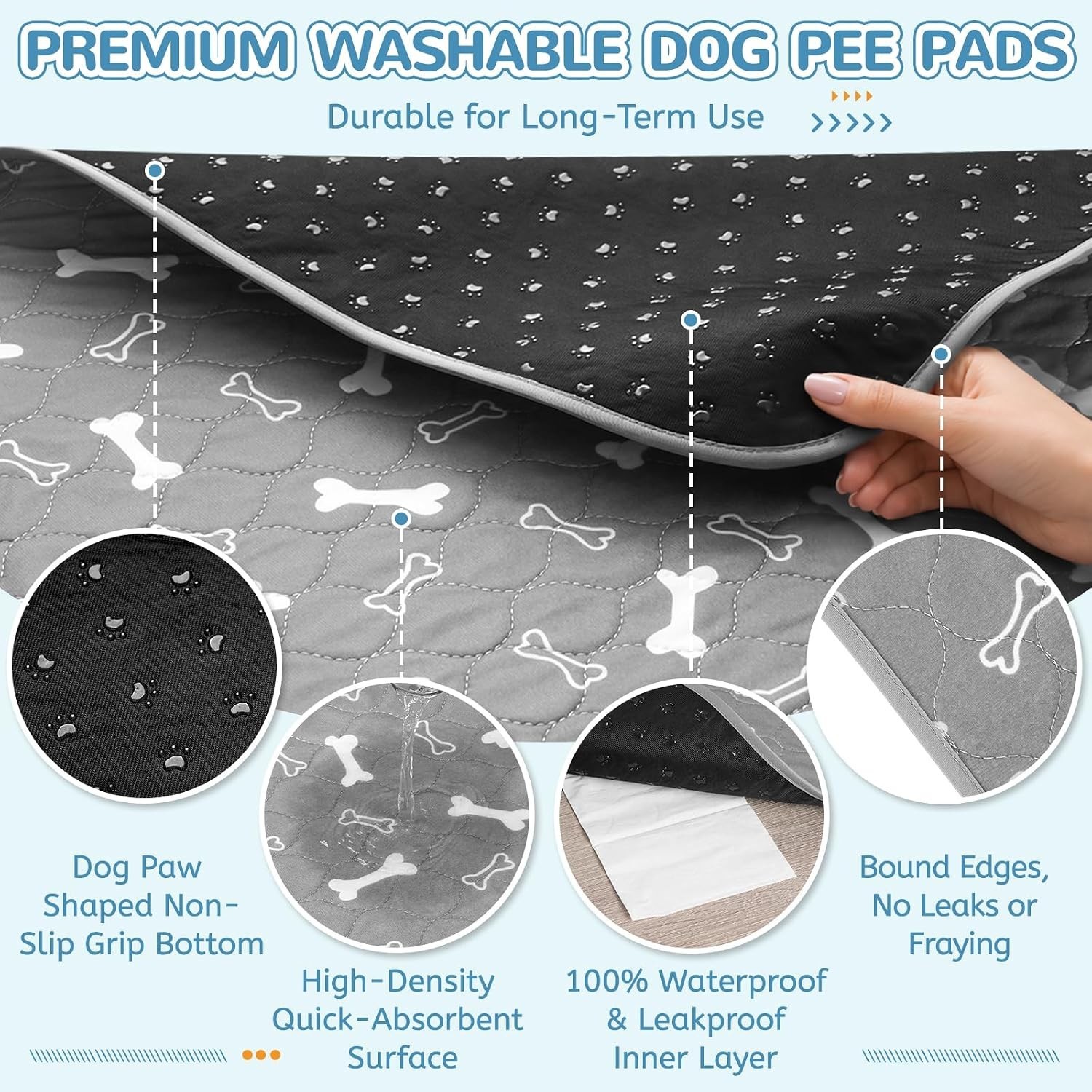 Extra-Large 18″x24″ Dog Pee Pads – Non-Slip & Machine Washable for Durability