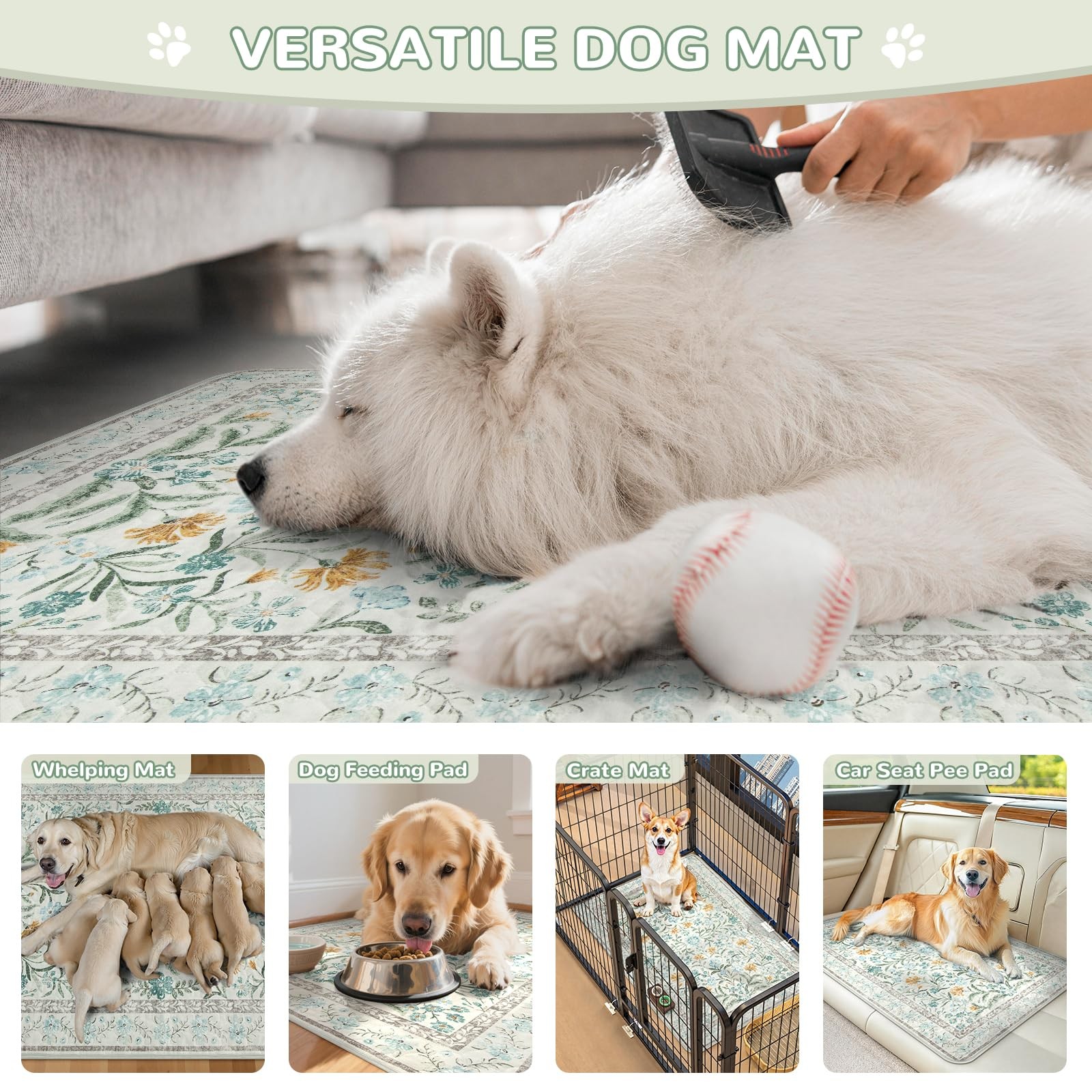 Washable Reusable Pee Pads for Dogs – Beige Botanical Floral 2 Pack Puppy Pad…
