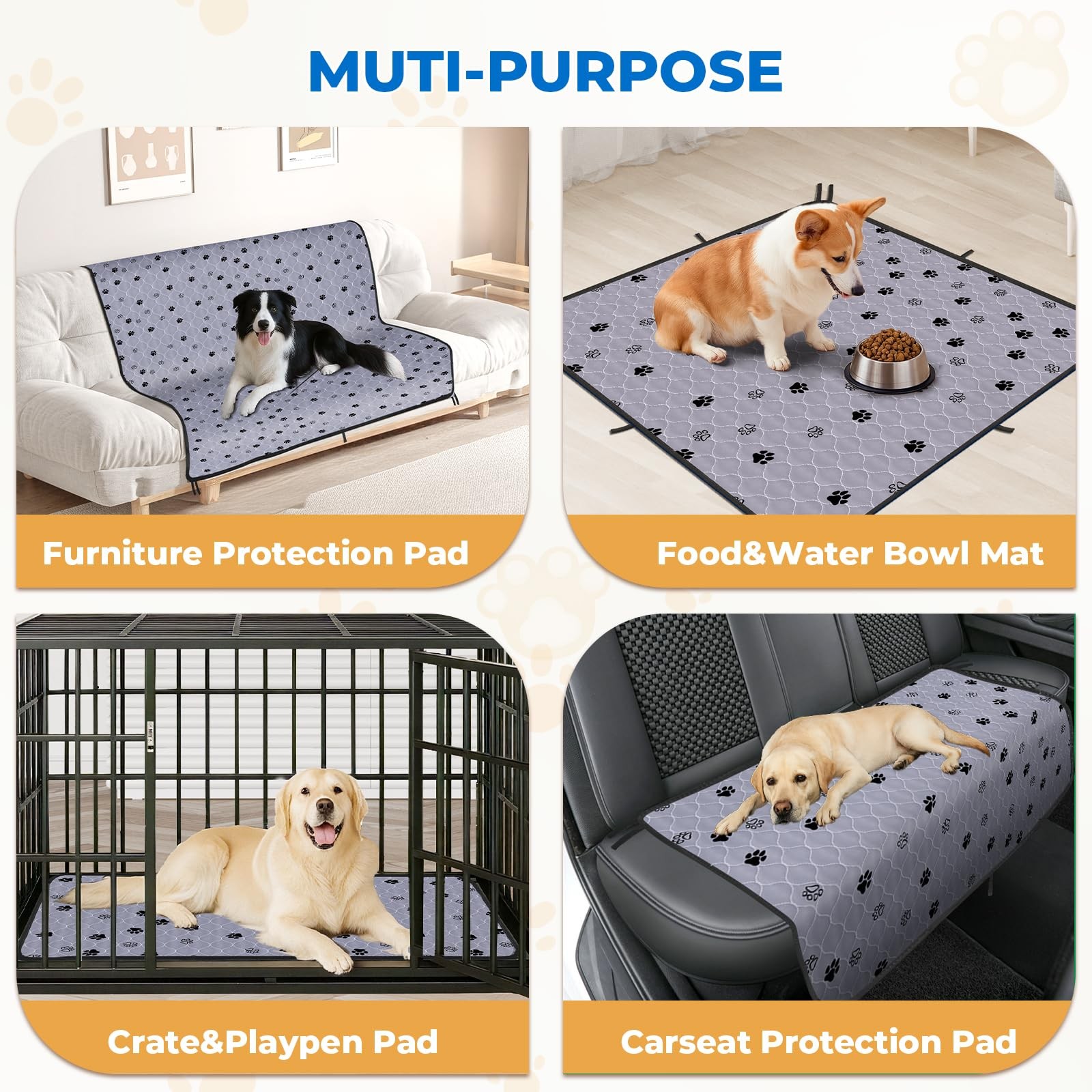 2 Pack Washable Pee Pads For Dogs 41×41 Inch Absorbent Leakproof Reusable