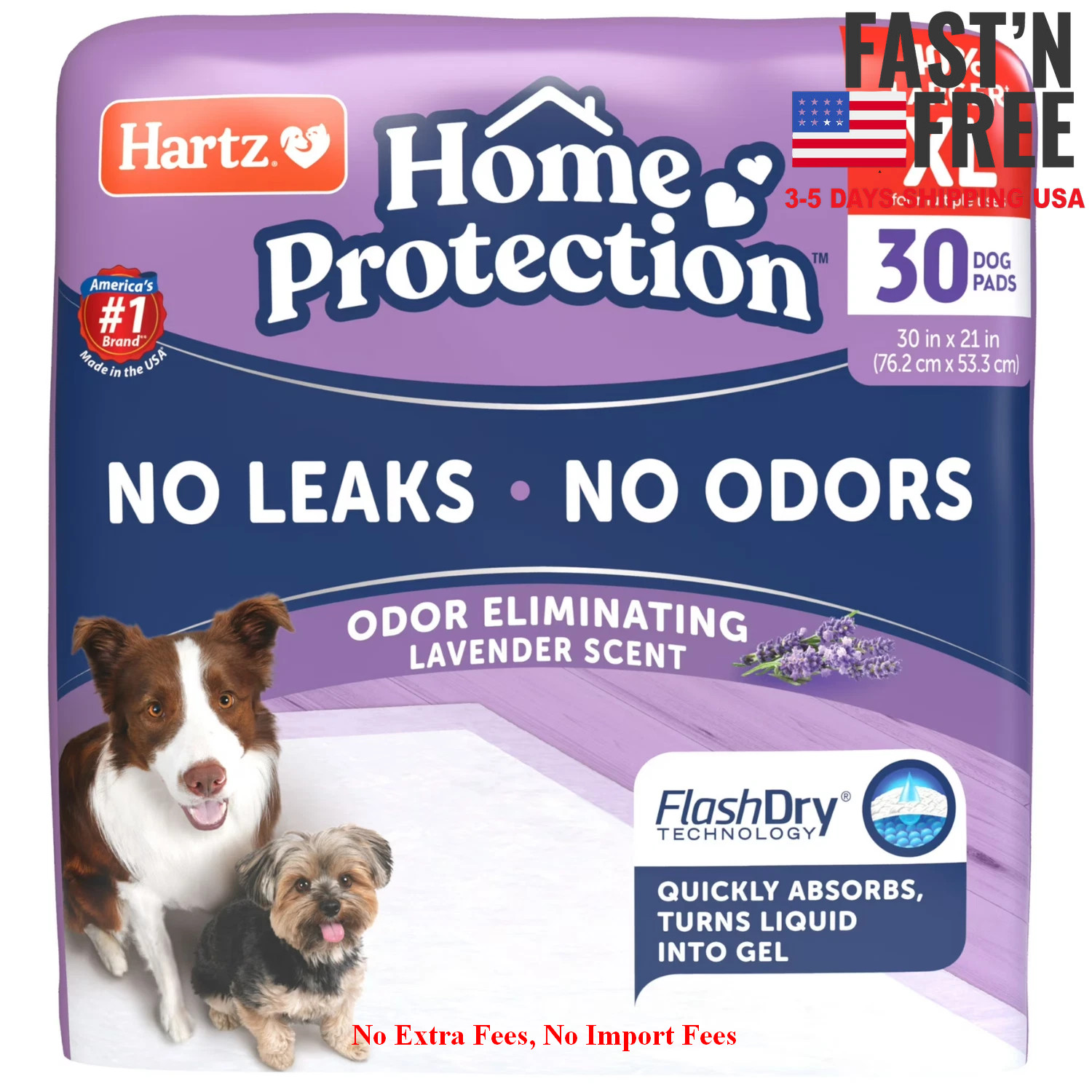 2 Pack Hartz Dog Pads XL 30×21 30Ct Lavender Odor Control Leak Proof Training