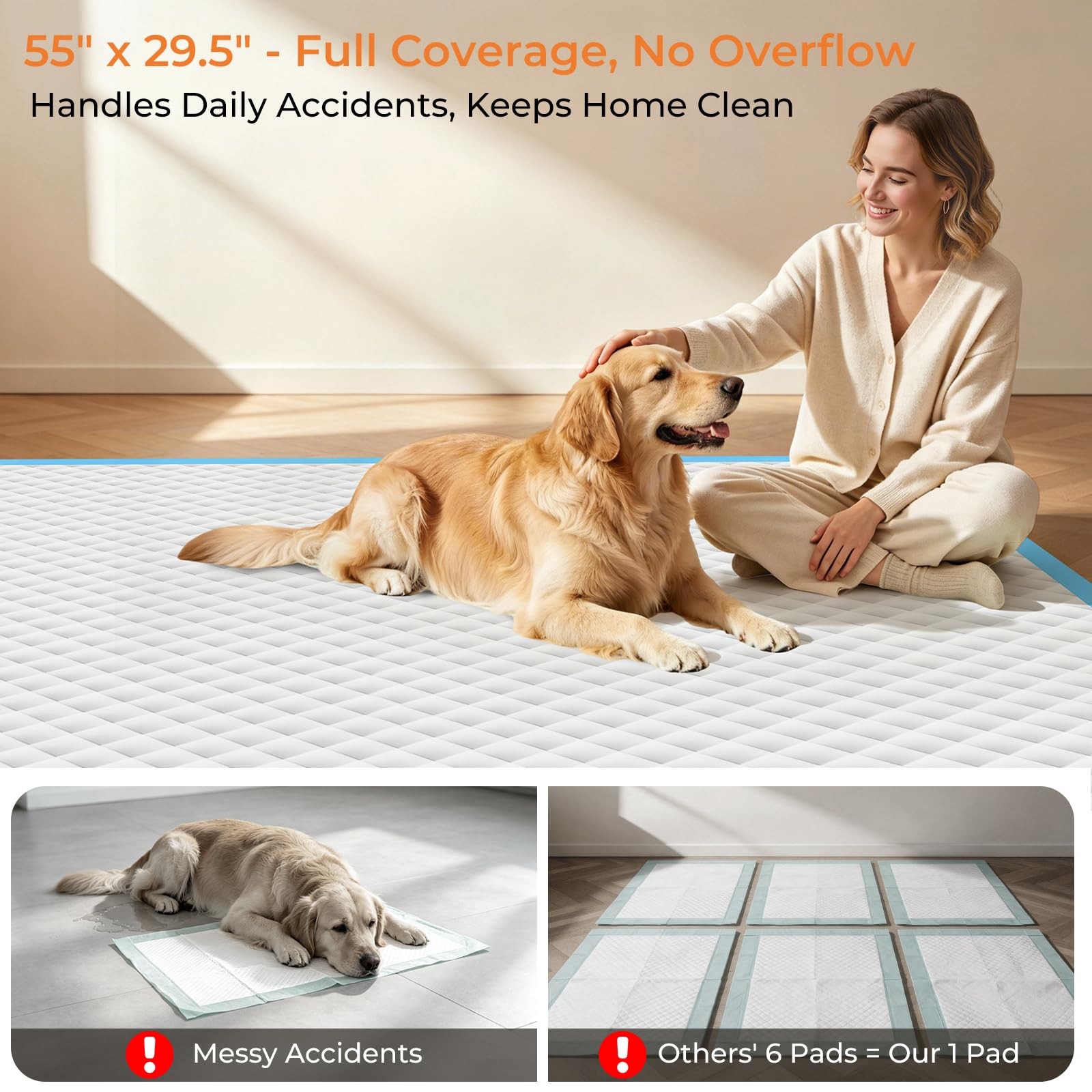 URPOWER Extra Large Dog Pee Pads 55″x29.5″ 40 Count, 5XL Super Absorbent Pupp…