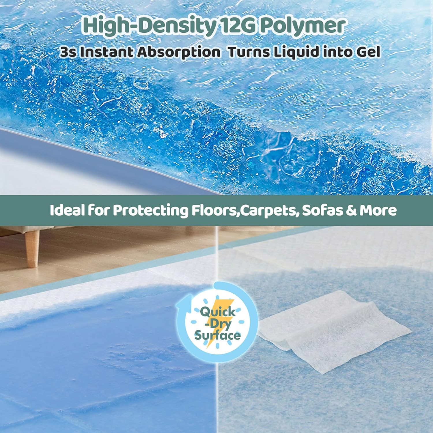 XL 6-Layer Ultra Absorbent 1200ml 48-Hour Leak-Proof Dog Pee Pads, Quick Dry Ext