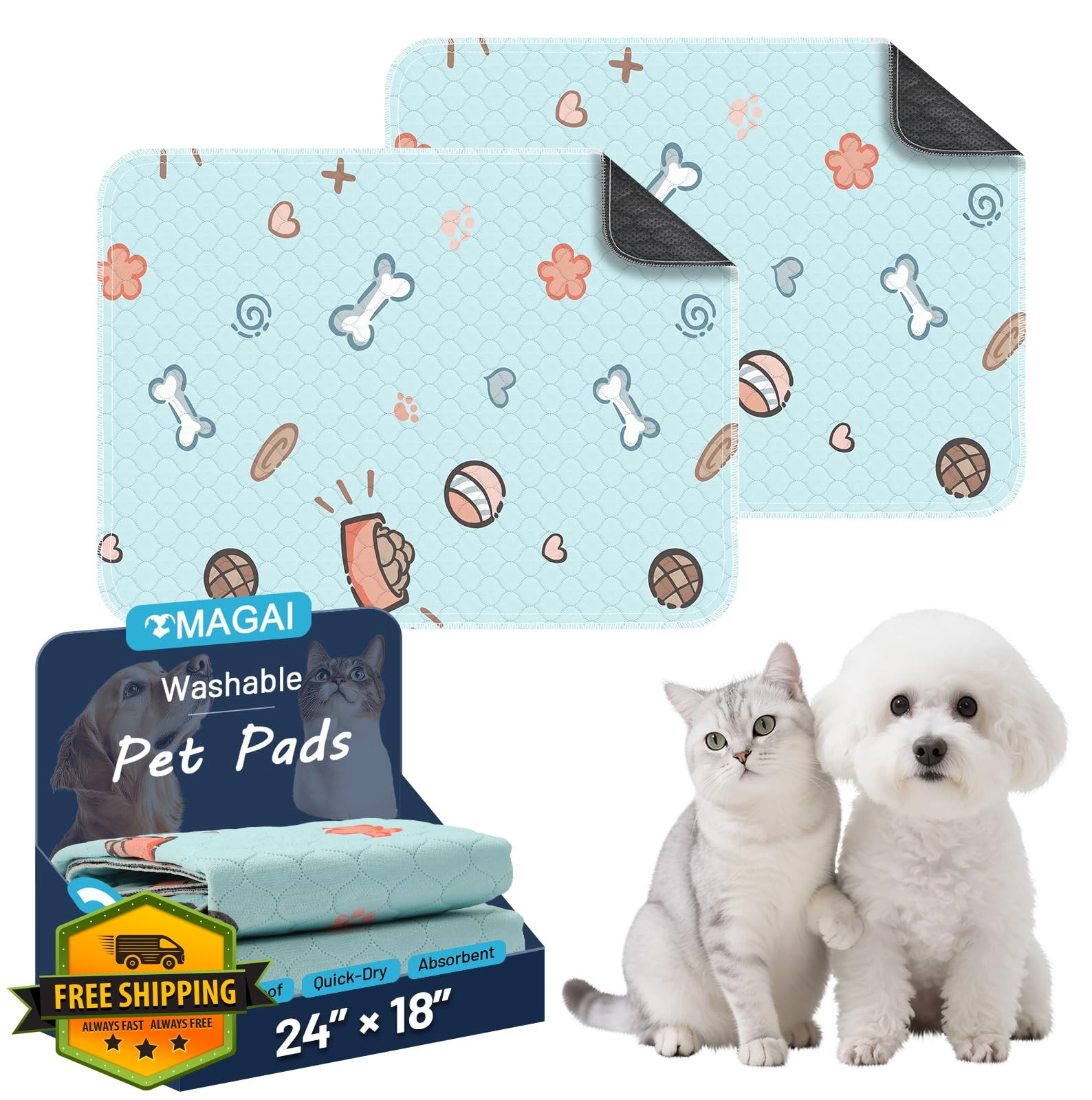 OMAGAI Pee Pads Blue 24x48in Pack of 2