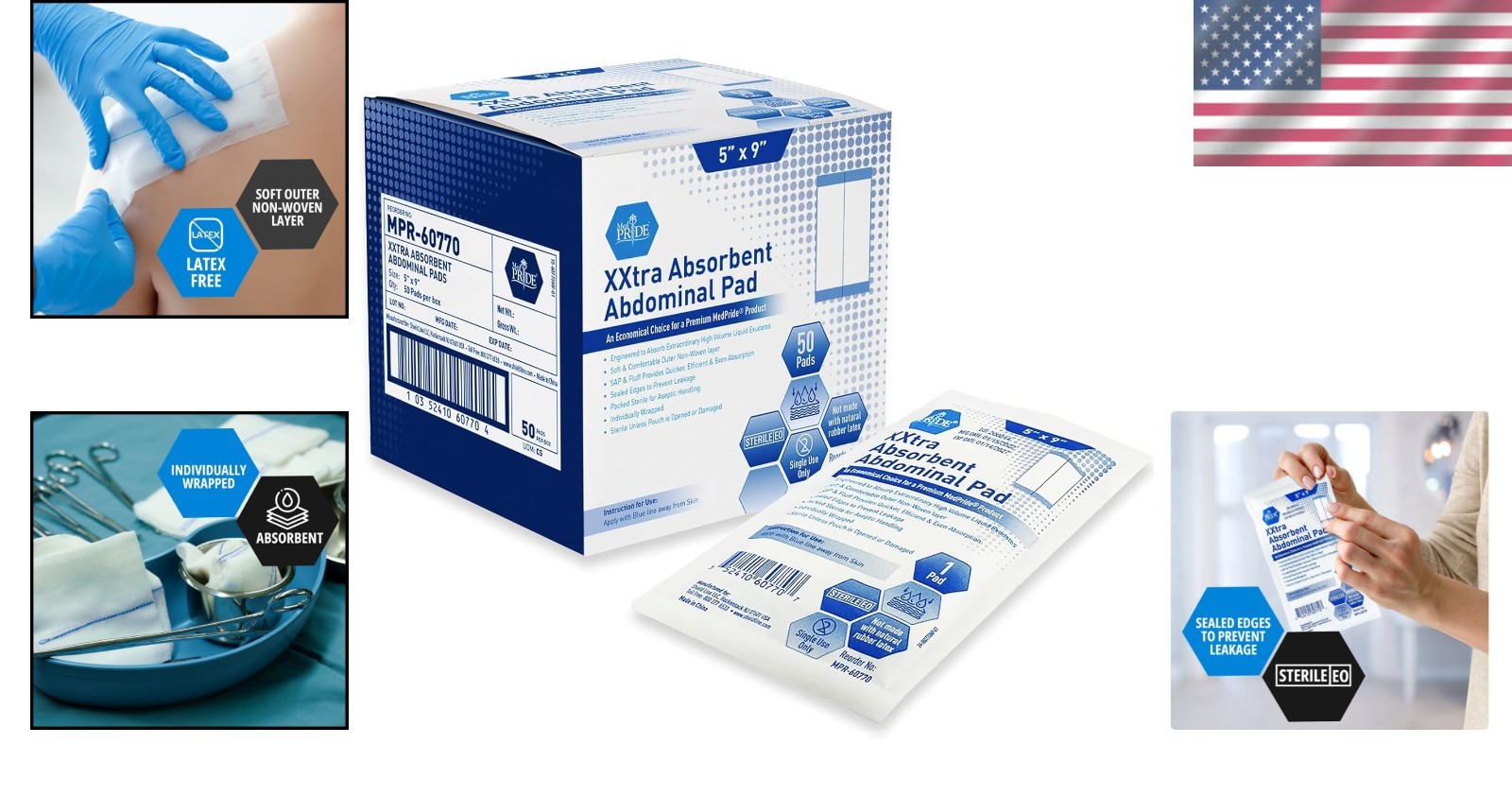 Ultra-Absorbent 5”x9” Sterile ABD Pads – 50 Individually Wrapped Wound Dressings