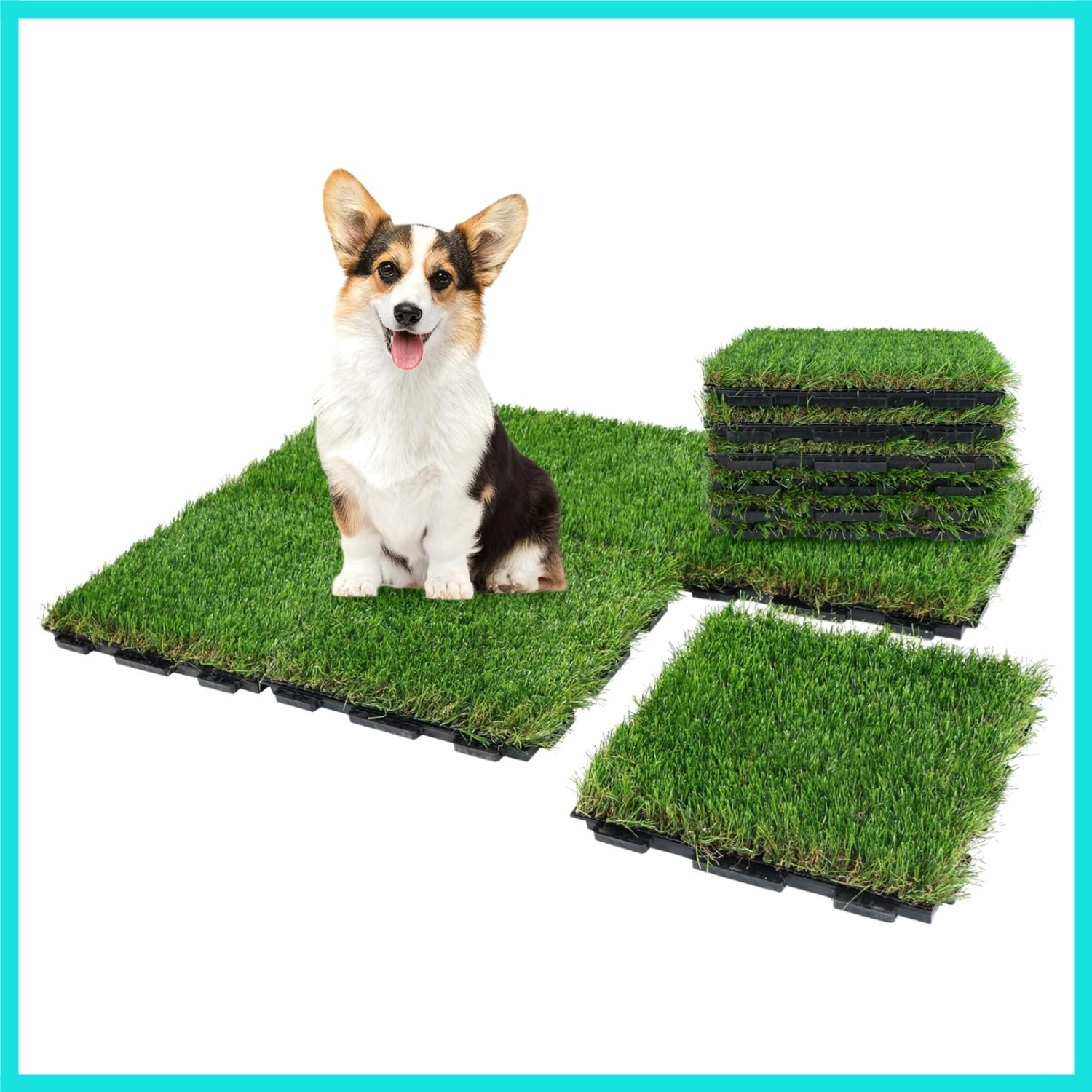 Interlocking Fake Grass Tiles Pad for Dogs Potty Training- 12″ x 12″ Pet Arti…