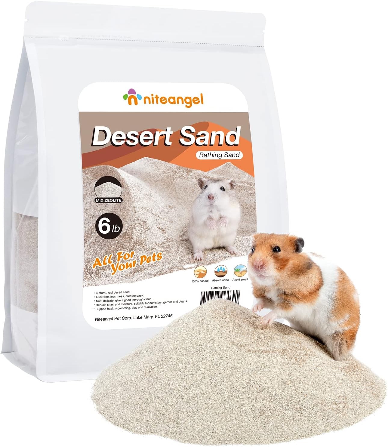 Niteangel Hamster Desert Bath Sand | 6LB, & Zeolite Particles