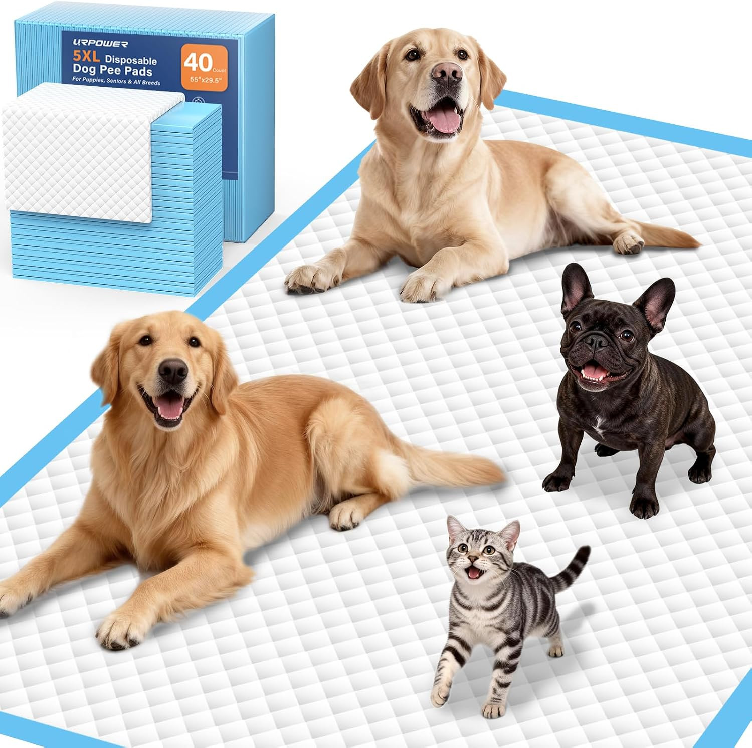 URPOWER Extra Large Dog Pee Pads 55″ X 29.5″, 5XL Puppy Pads, 40 Count | Oversiz