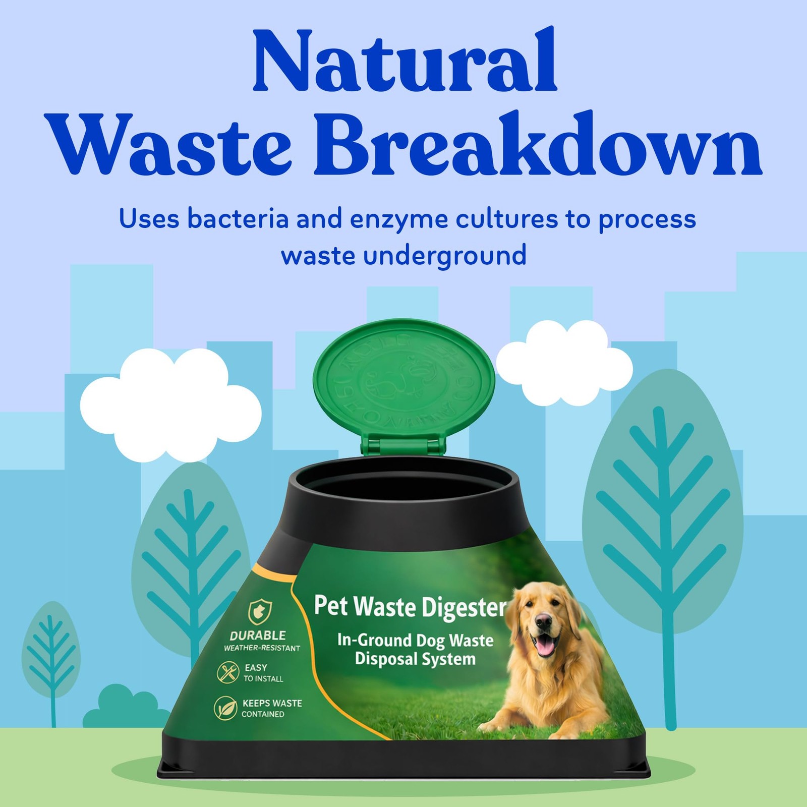 Doggie Dooley Capacity up to 2 Large or 4 Small Dogs, Black with Green Lid