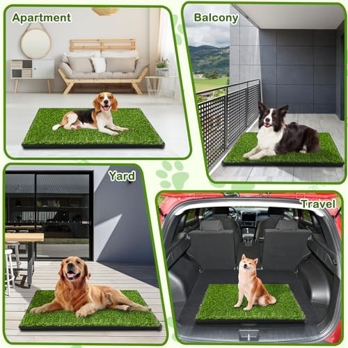 Large Dog Grass Pad with Tray – 34″x23″ Reusable Turf Potty for Indoor/Outdoor T