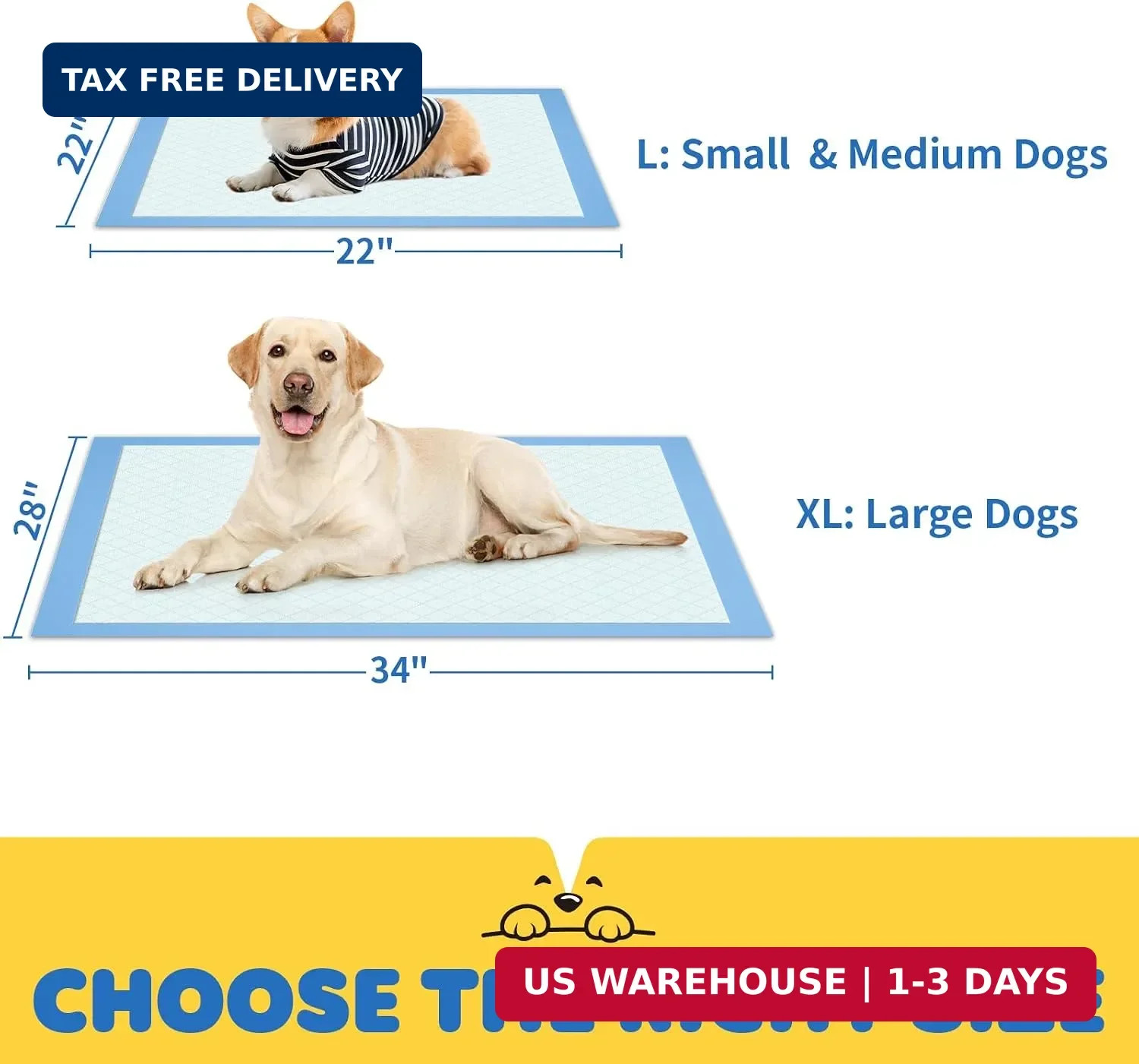 Powools Puppy Pads for Dogs, 34 x 28 in, 6-Layer, Leak-Proof, 100-Pack | X-Large