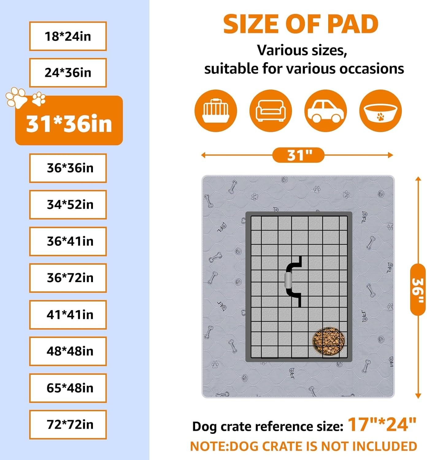 Washable Pee Pads for Dogs, 2Pack Puppy Pads 31×36, Bone Print
