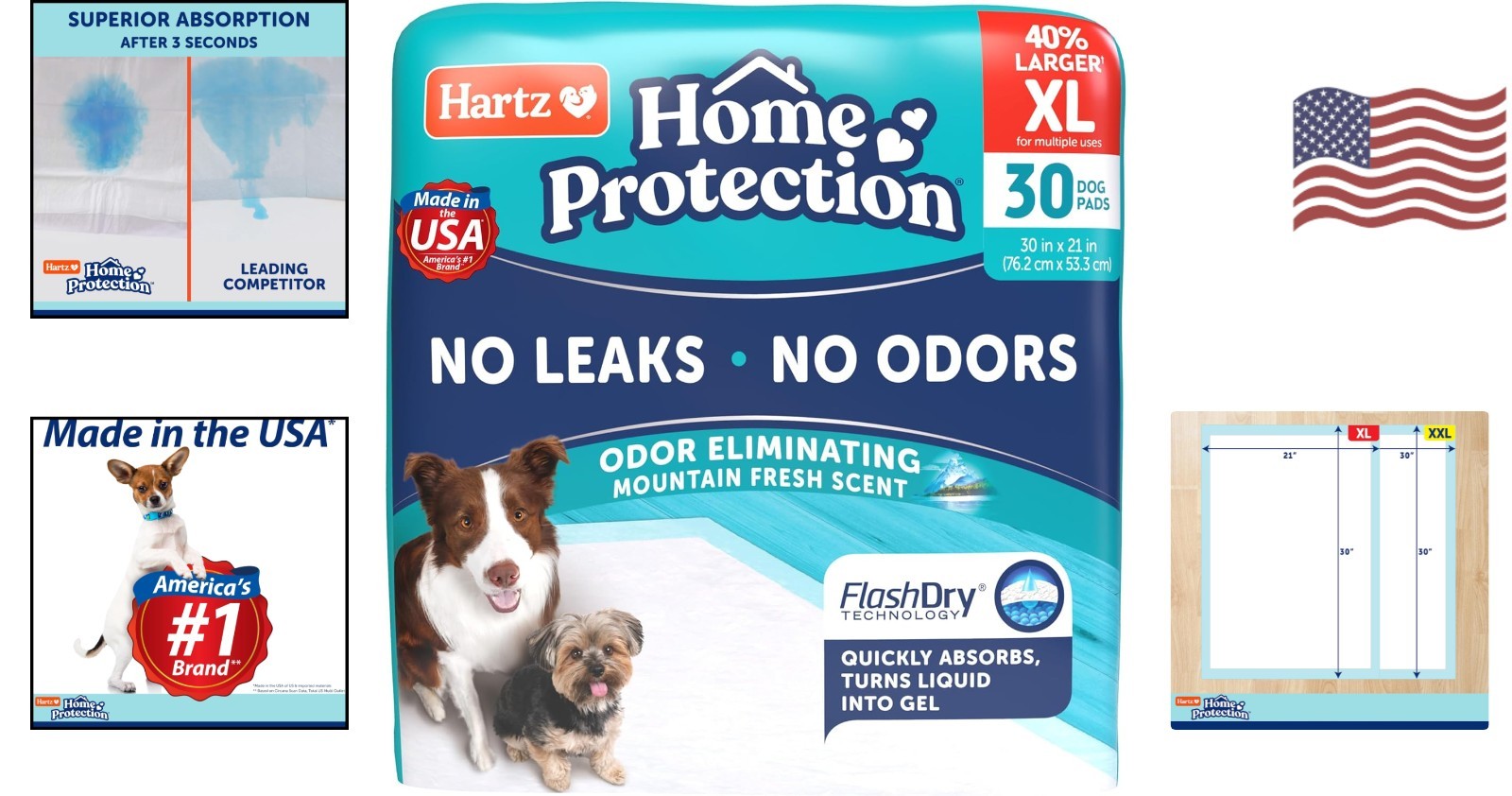 XL 30 Count Dog Pads with FlashDry Technology – Fresh Odor Control for All Pets