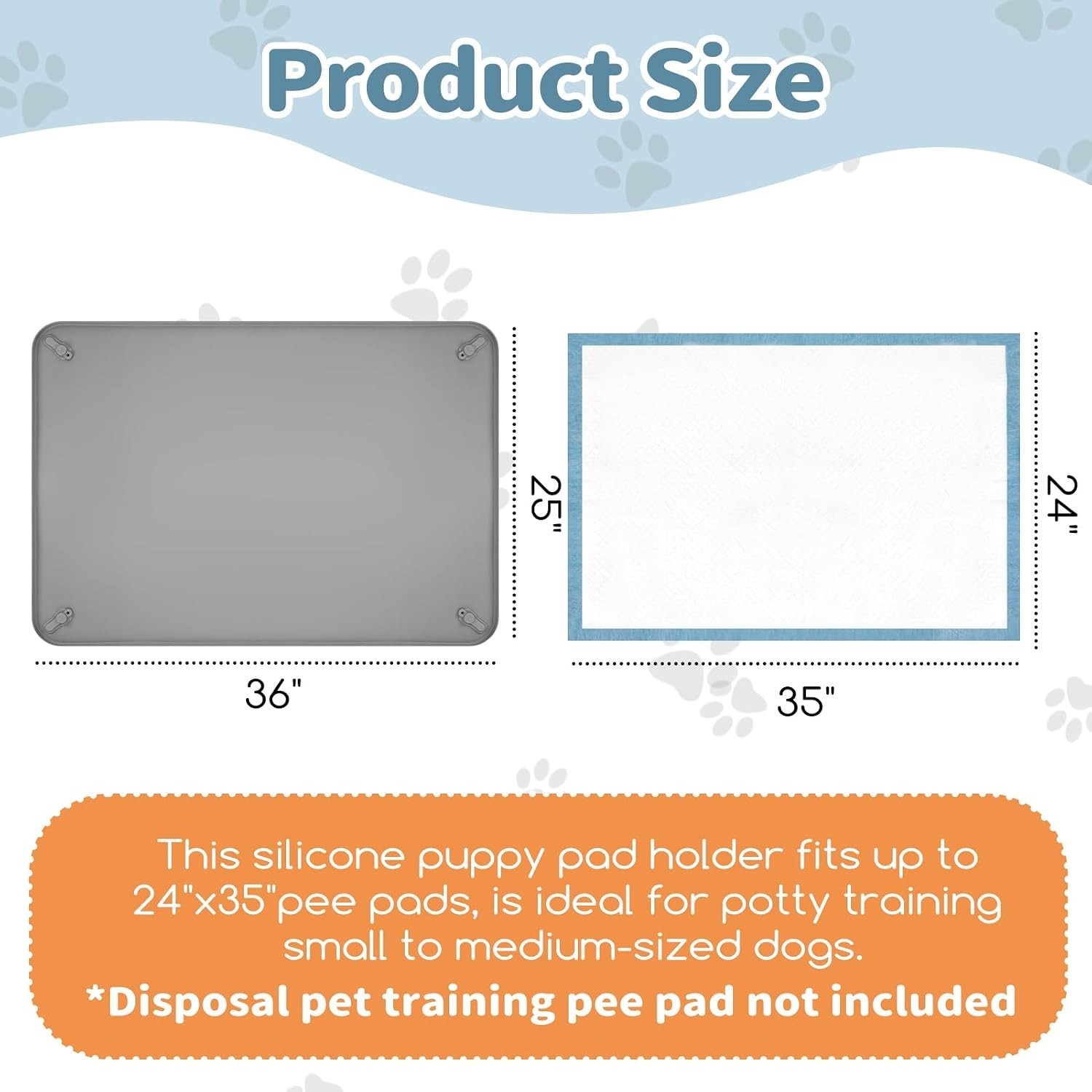 Silicone Puppy Pad Holder Tray with Clips Fits for 24″x35″ Pee Pads – Grey