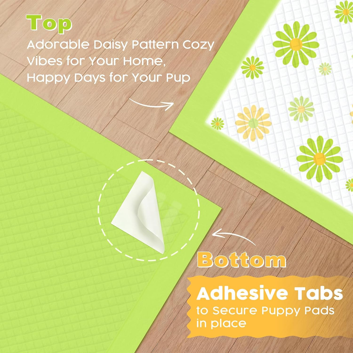 Puppy Pads 22″X22″, Dog Pee Pads 6-Layer Super Absorbent & Leak-Proof, Daisy Pat